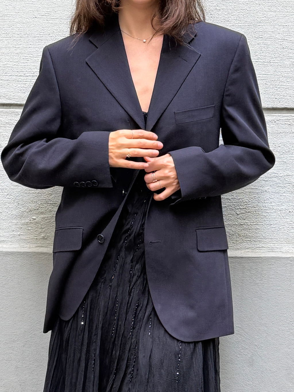 Vintage YSL Yves Saint Laurent 100% New Wool Navy Blazer M
