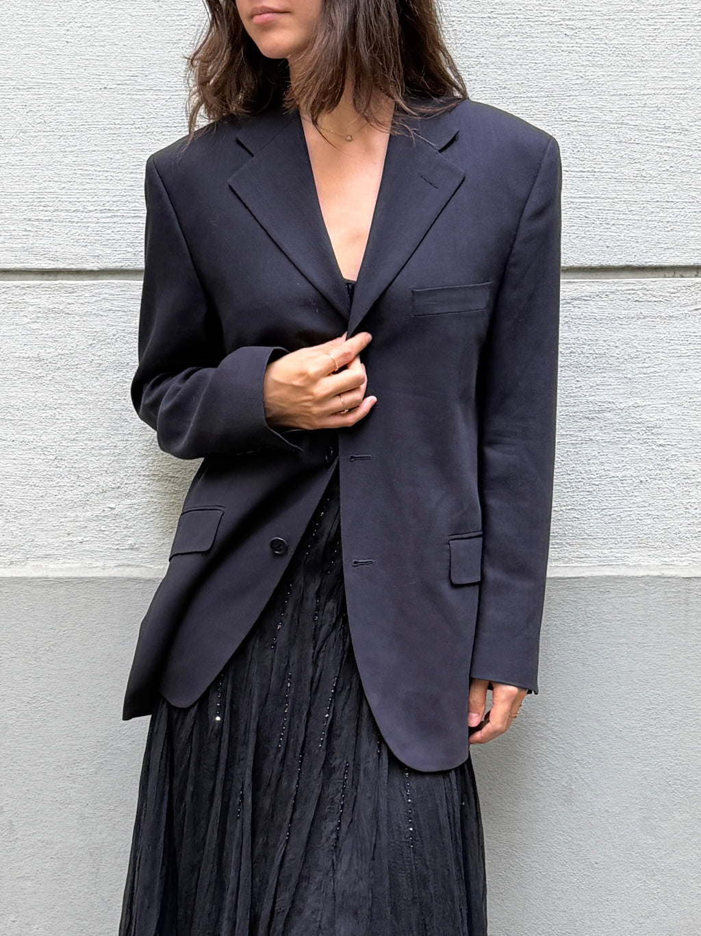 Vintage YSL Yves Saint Laurent 100% New Wool Navy Blazer M