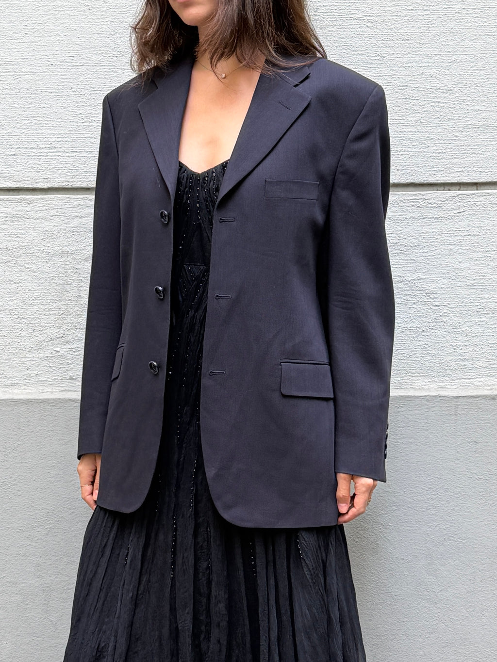 Vintage YSL Yves Saint Laurent 100% New Wool Navy Blazer M
