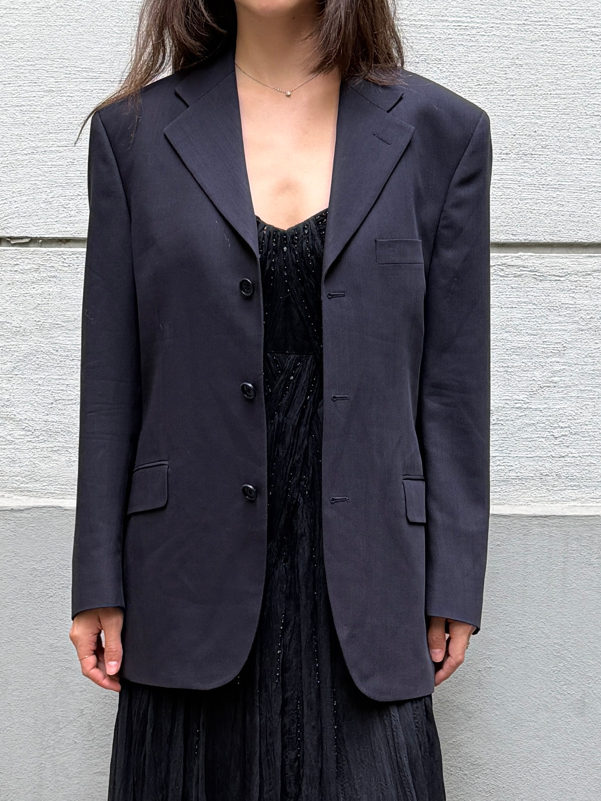 Vintage YSL Yves Saint Laurent 100% New Wool Navy Blazer M