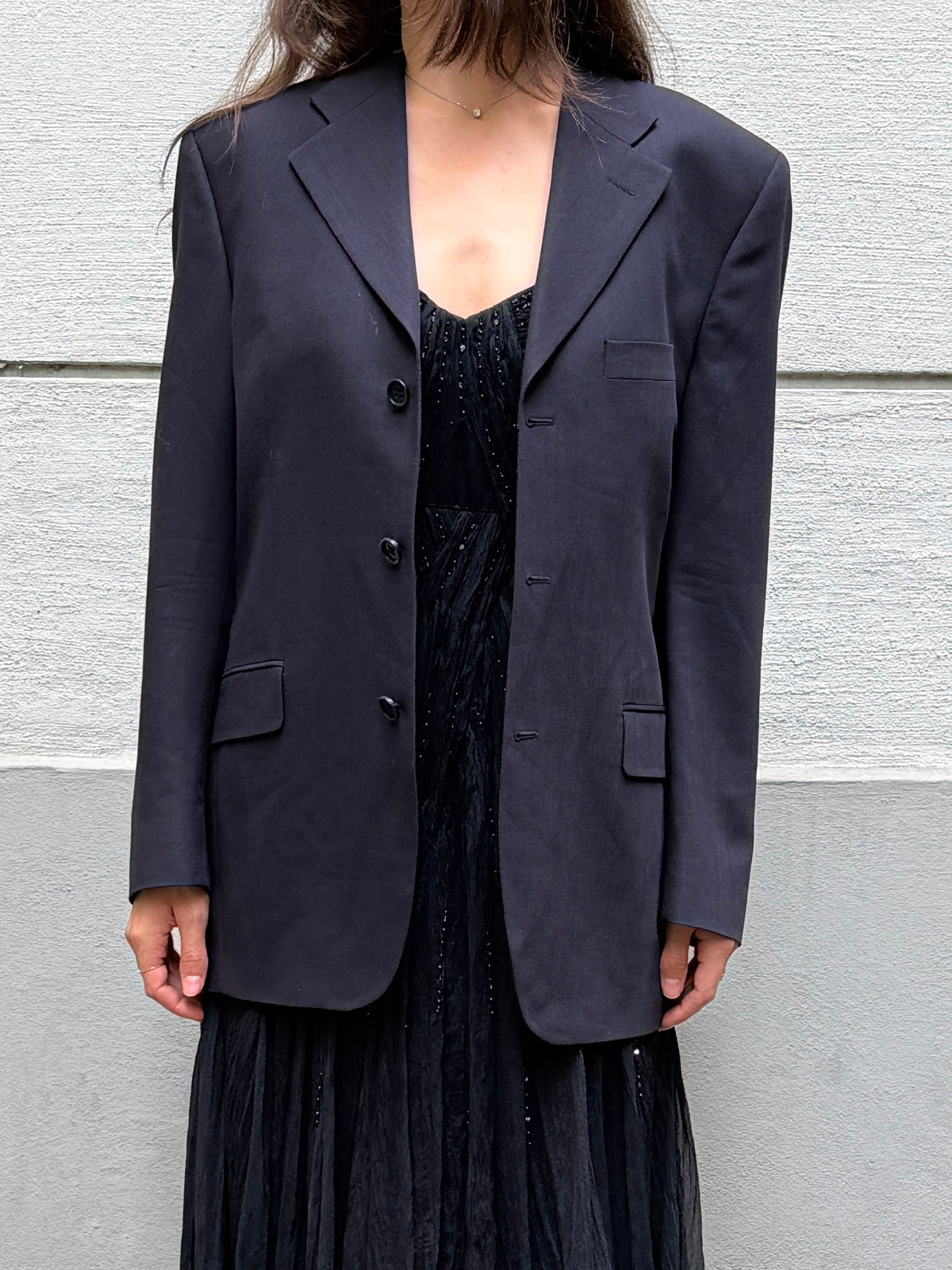 Vintage YSL Yves Saint Laurent 100% New Wool Navy Blazer M