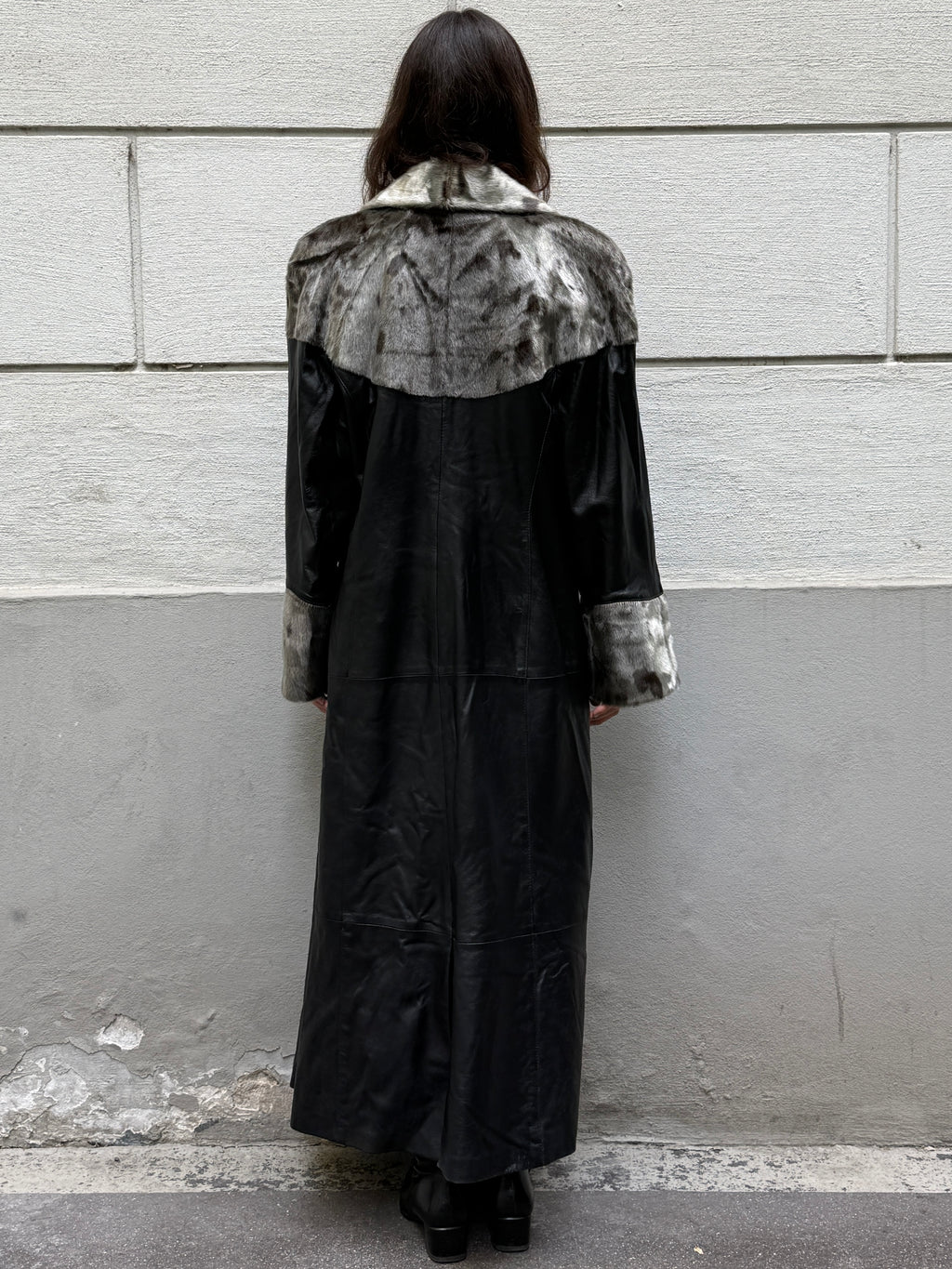 Vintage 100% Genuine Leather & Fur Maxi Coat L/XL