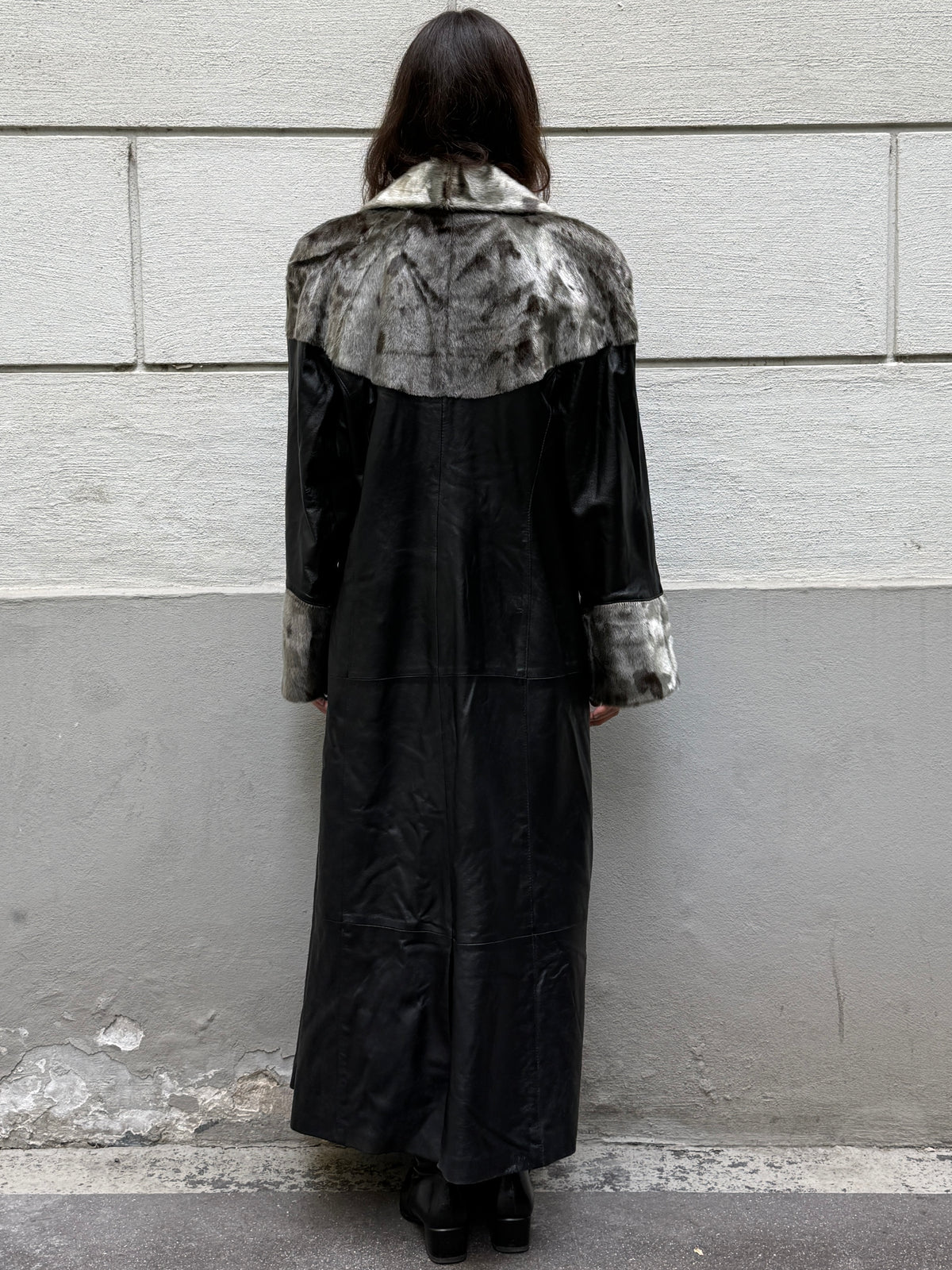 Vintage 100% Genuine Leather & Fur Maxi Coat L/XL