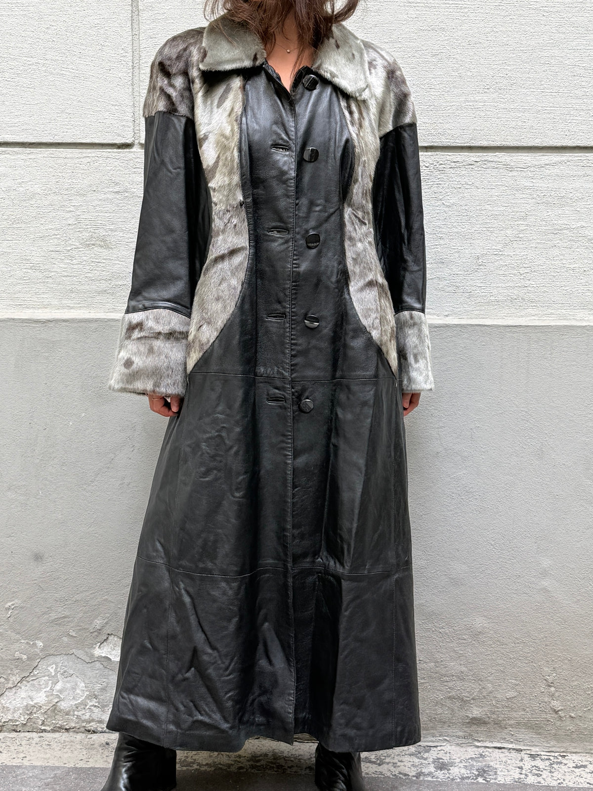 Vintage 100% Genuine Leather & Fur Maxi Coat L/XL