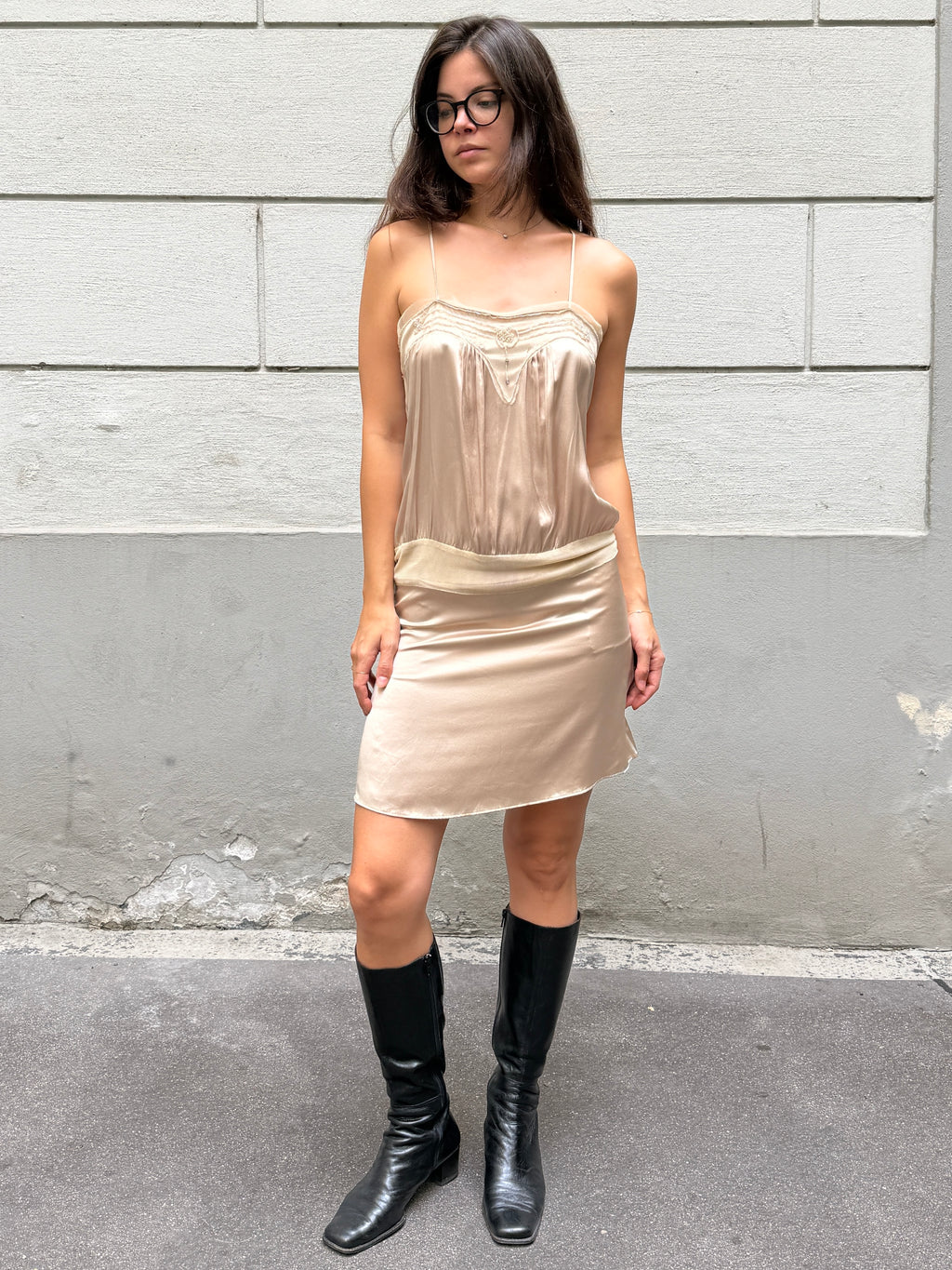Vintage Y2K 100% Silk Champagne Mini Dress S/M