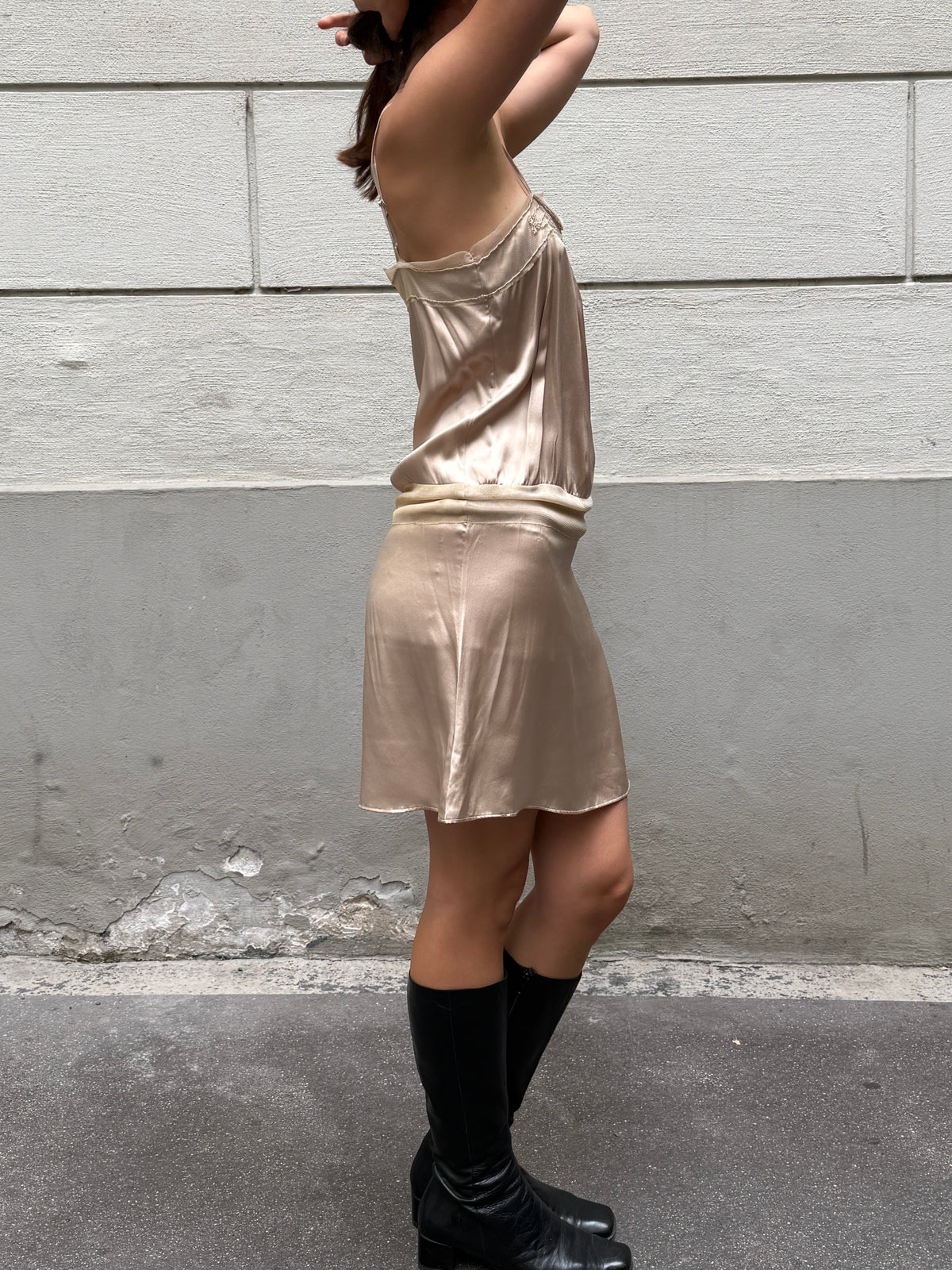 Vintage Y2K 100% Silk Champagne Mini Dress S/M