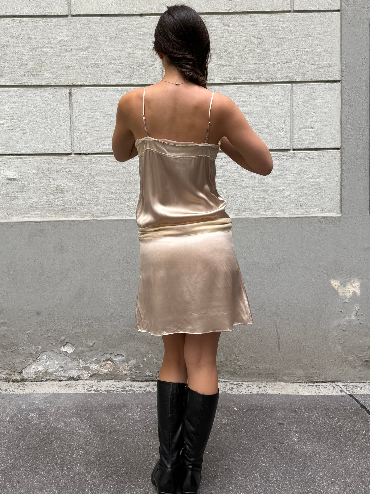 Vintage Y2K 100% Silk Champagne Mini Dress S/M
