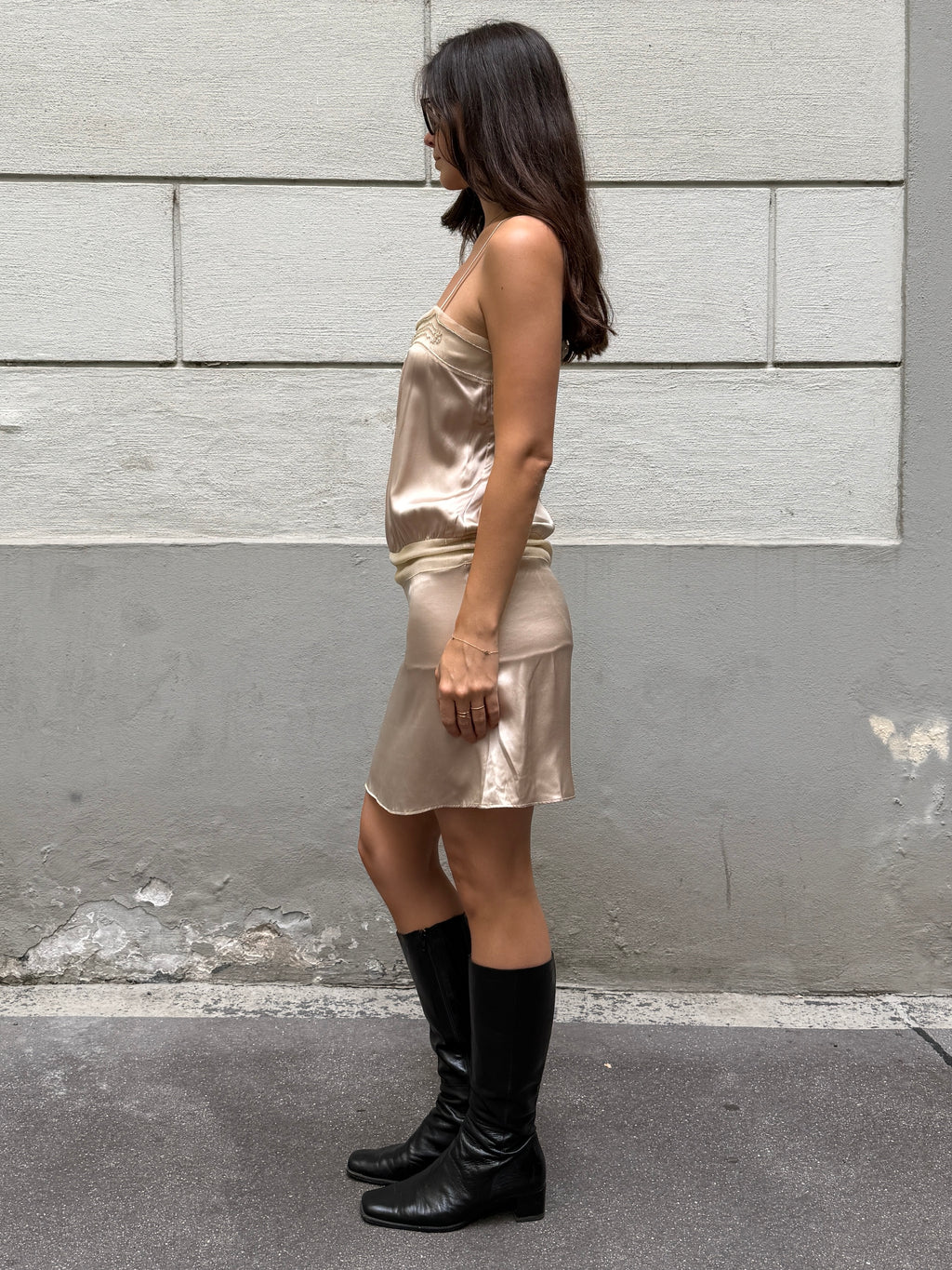 Vintage Y2K 100% Silk Champagne Mini Dress S/M