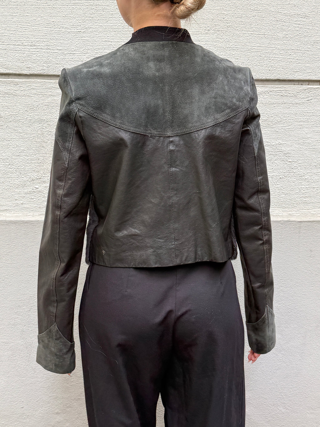 Vintage 100% Genuine Suede Leather & Fur Dark Green Jacket XS/S