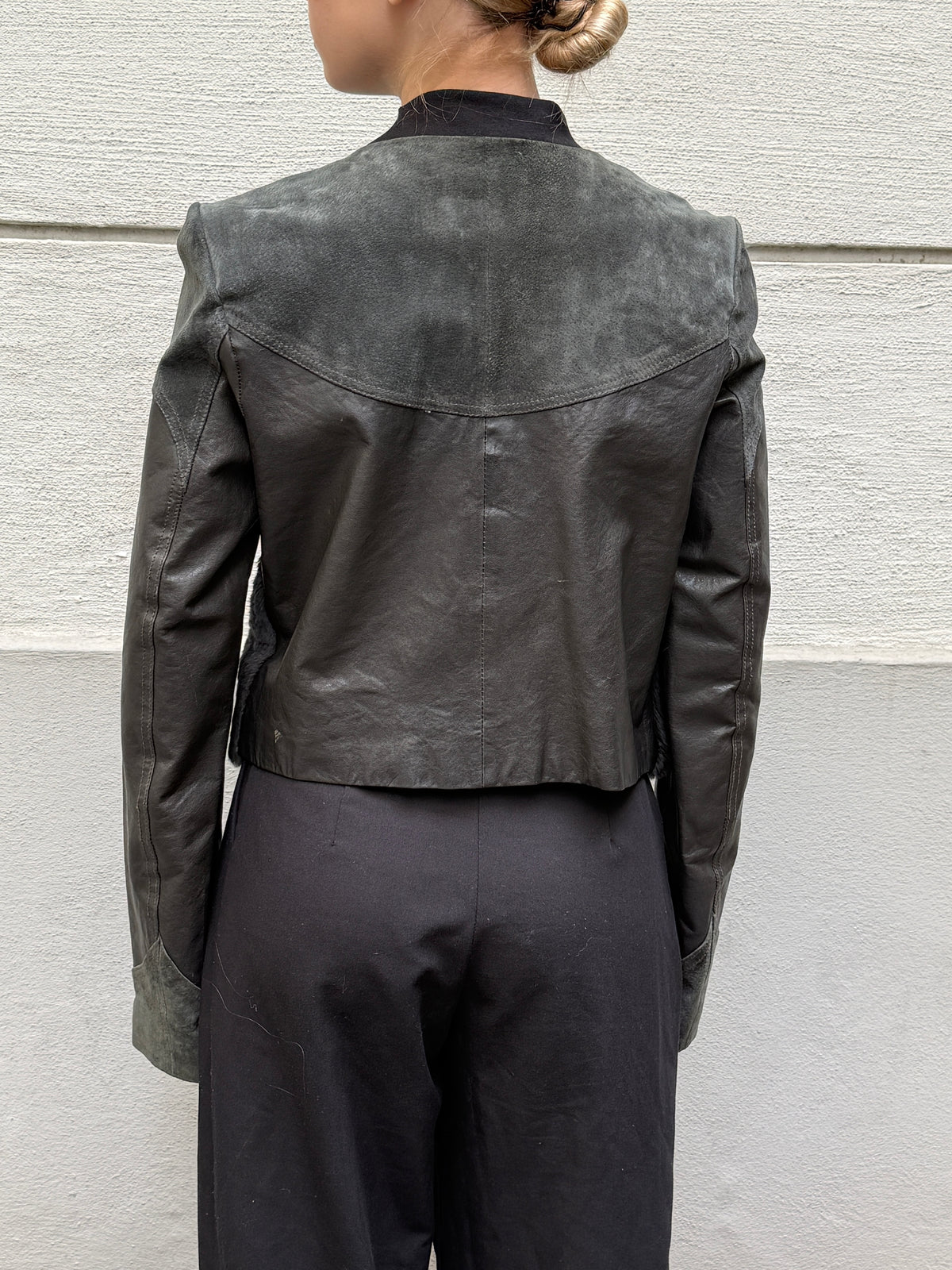 Vintage 100% Genuine Suede Leather & Fur Dark Green Jacket XS/S