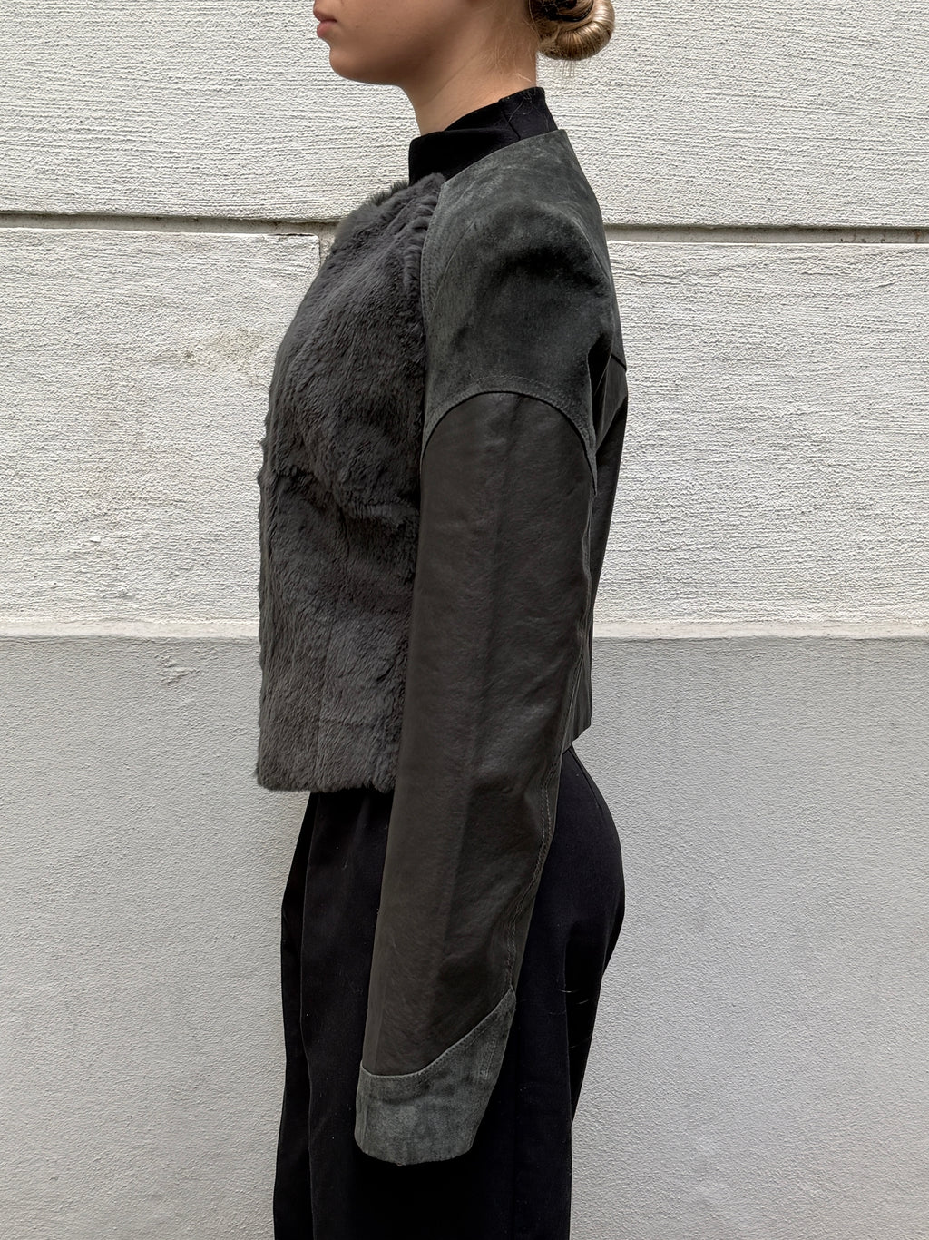 Vintage 100% Genuine Suede Leather & Fur Dark Green Jacket XS/S