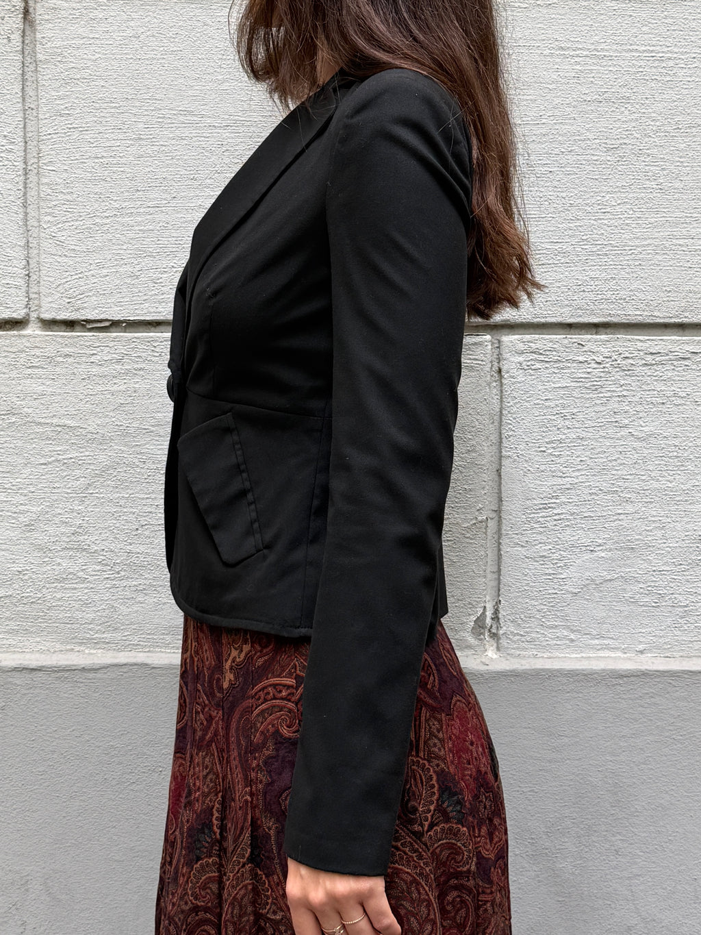 Vintage Black Cotton Deep Neck Blazer Jacket S
