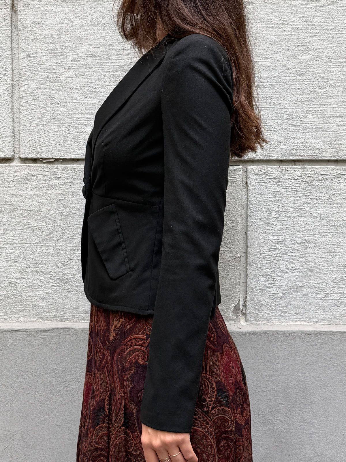 Vintage Black Cotton Deep Neck Blazer Jacket S