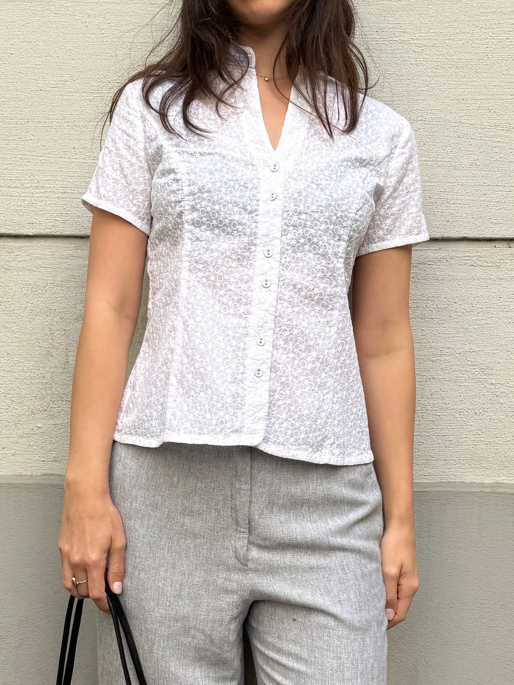 Vintage 100% Cotton Eyelet Embroidered Top S