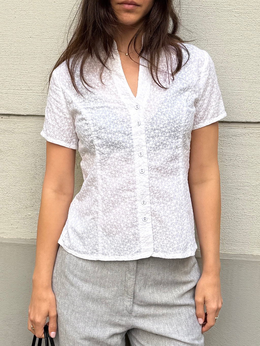 Vintage 100% Cotton Eyelet Embroidered Top S