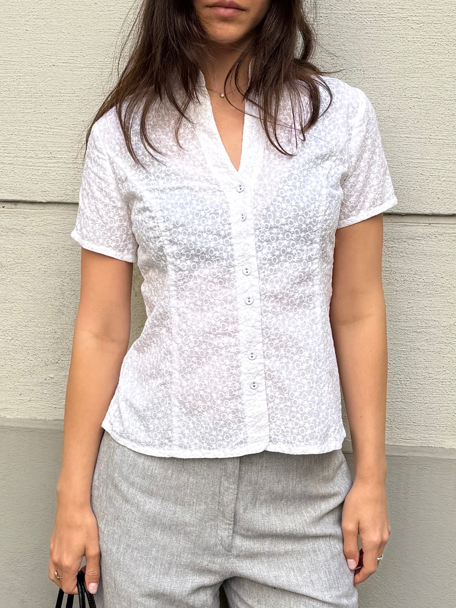 Vintage 100% Cotton Eyelet Embroidered Top S