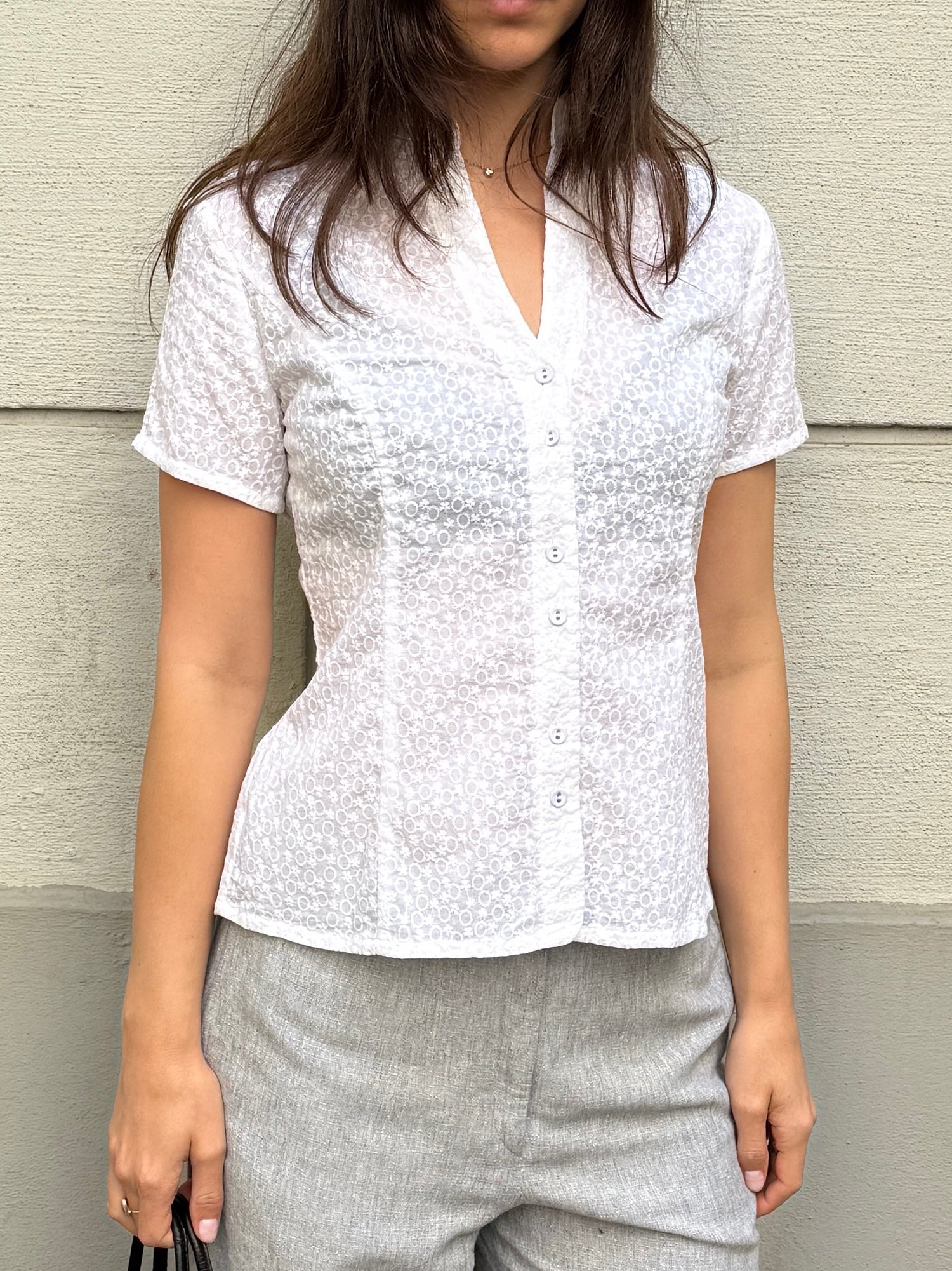 Vintage 100% Cotton Eyelet Embroidered Top S
