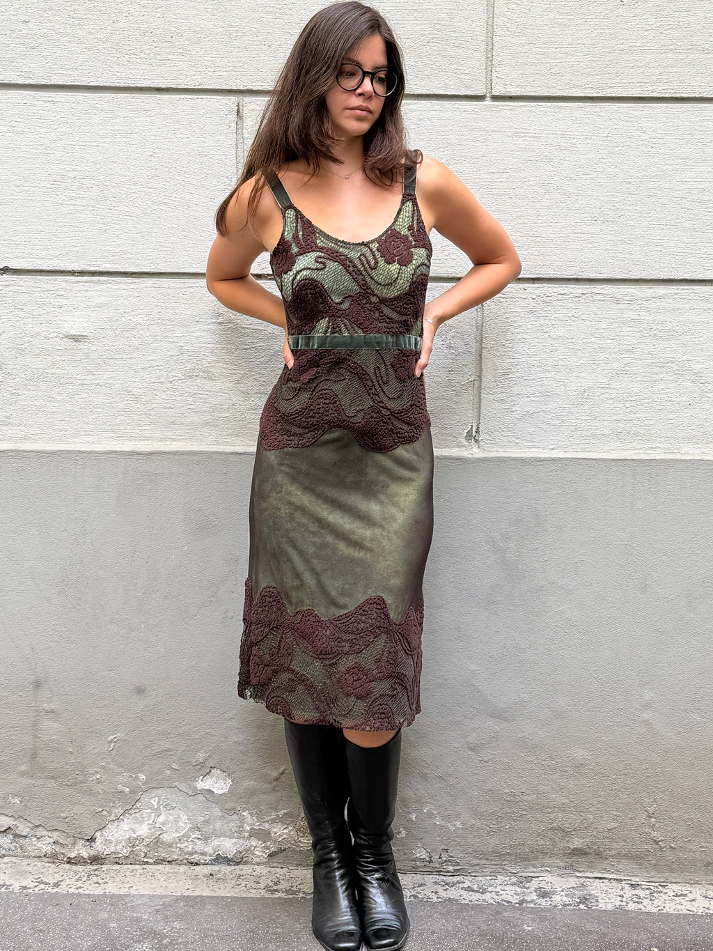 Vintage Mesh &  Wool Midi Dress L