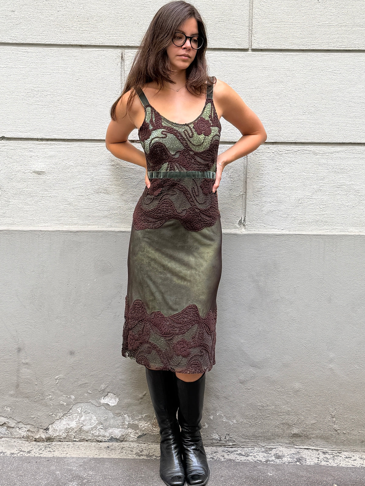 Vintage Mesh &  Wool Midi Dress L