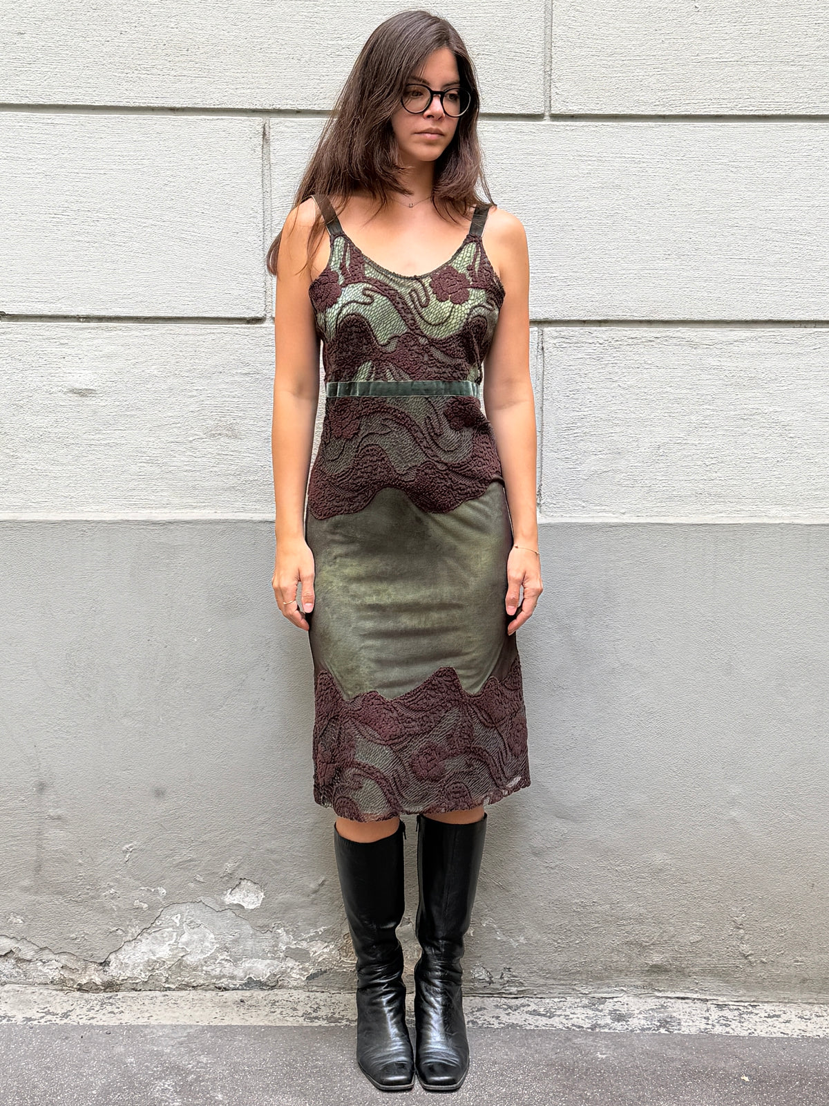 Vintage Mesh &  Wool Midi Dress L