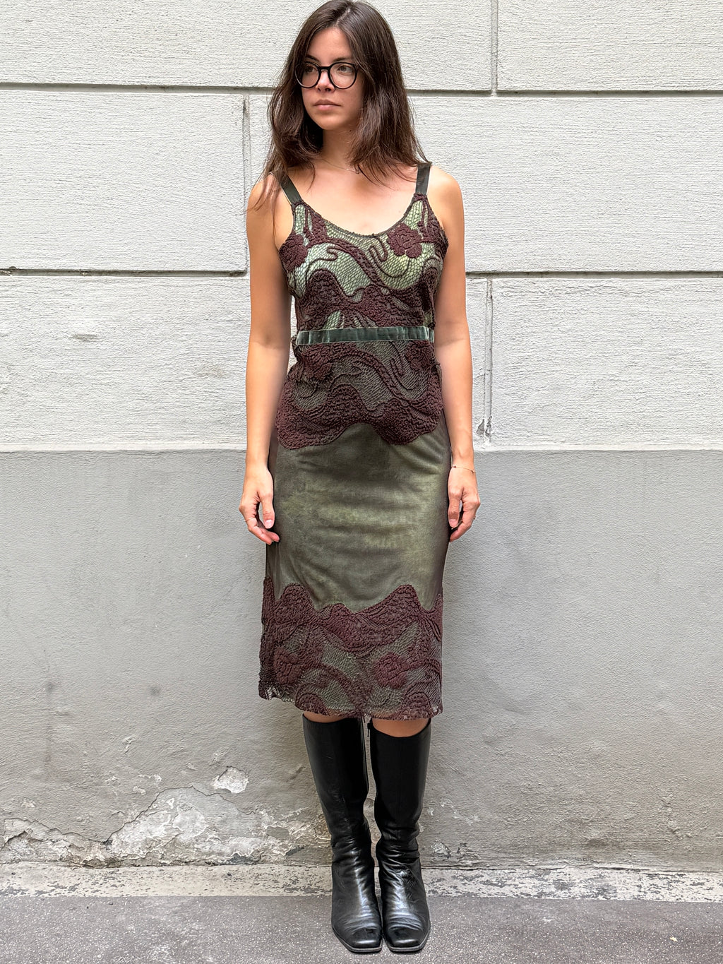 Vintage Mesh &  Wool Midi Dress L