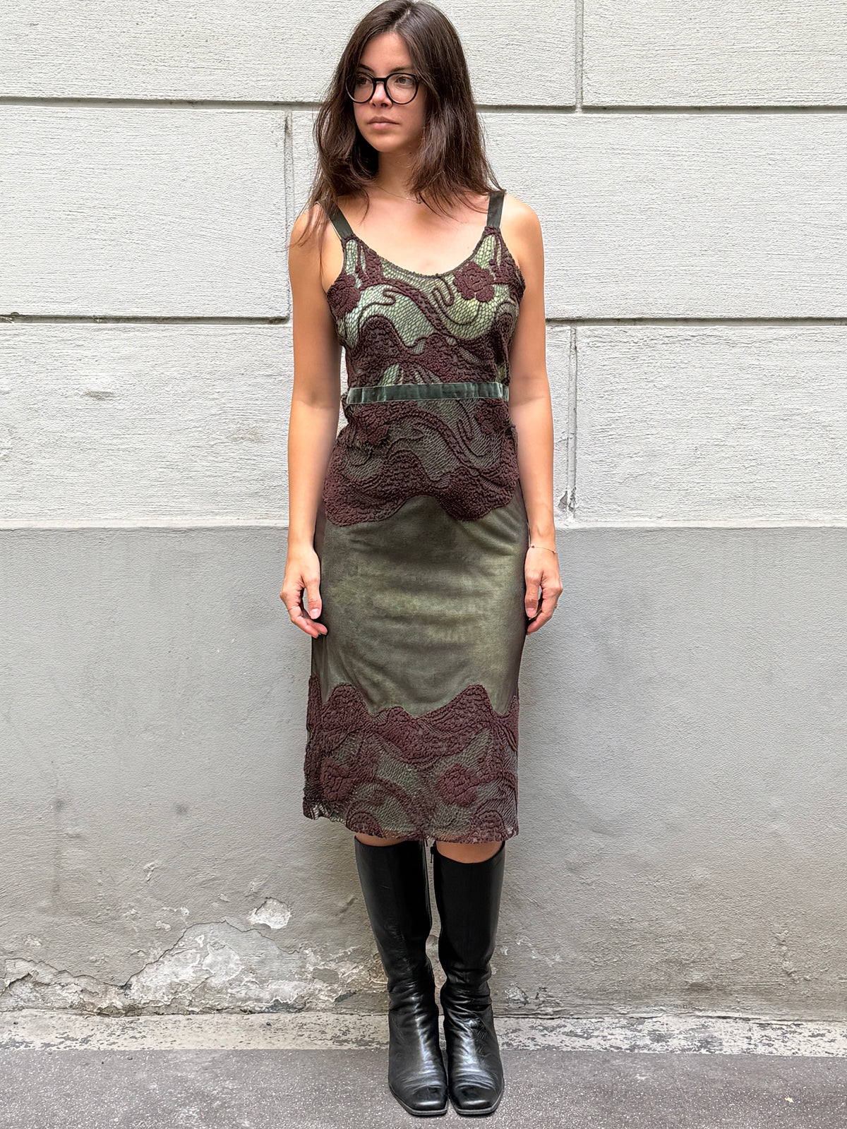 Vintage Mesh &  Wool Midi Dress L