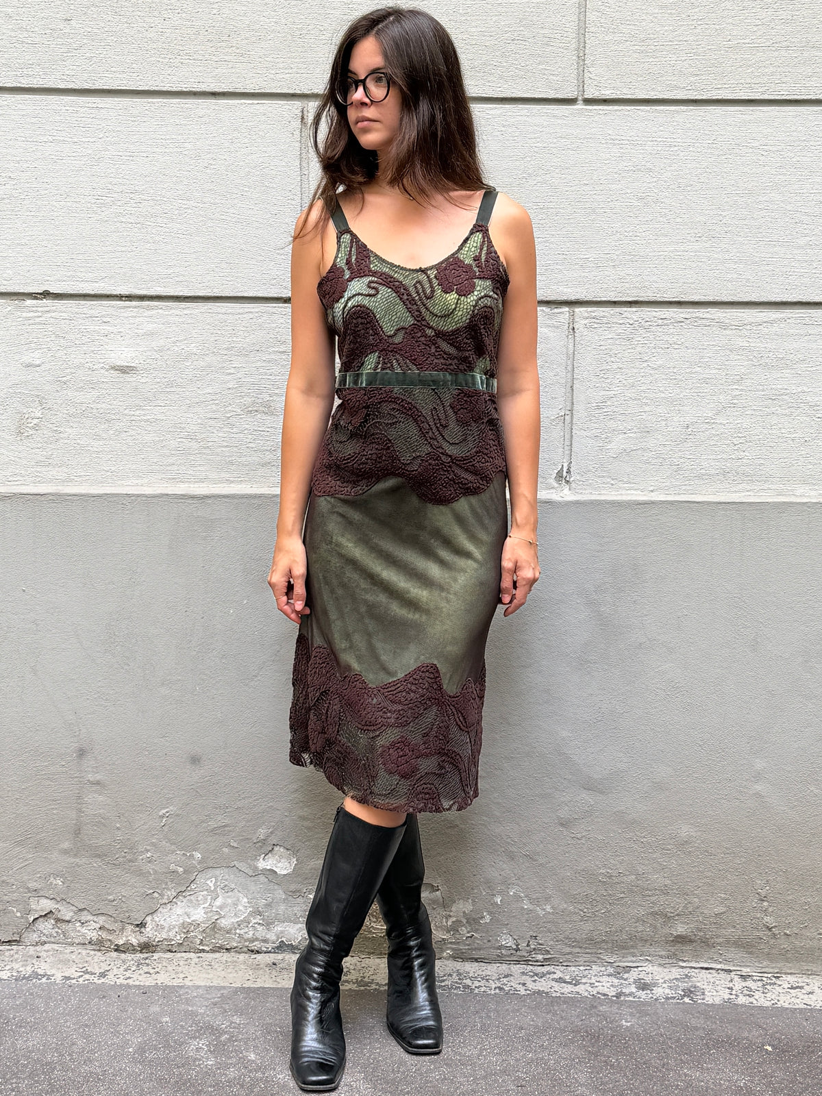Vintage Mesh &  Wool Midi Dress L
