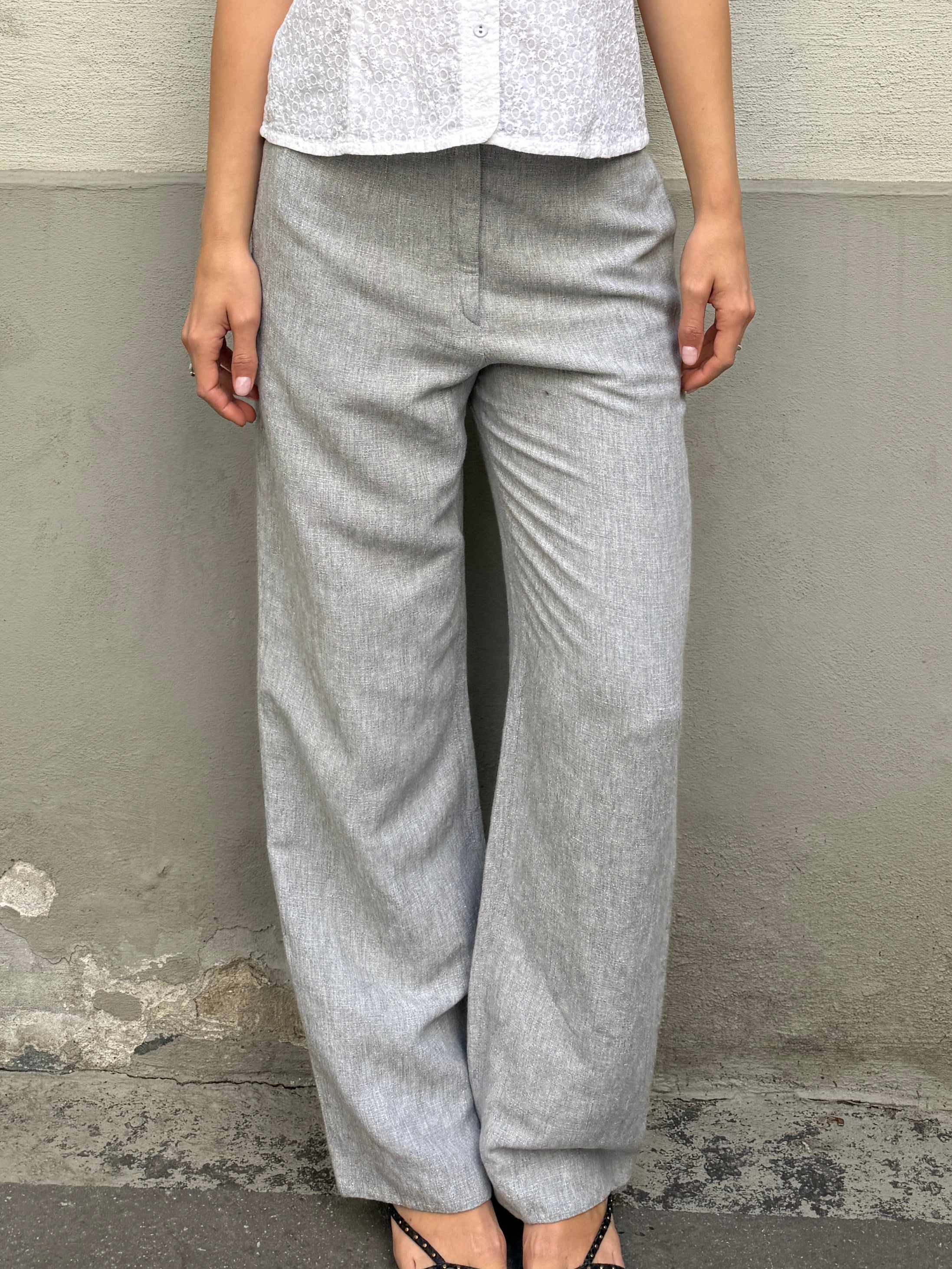 Vintage Linen Blend Light Gray Trousers S