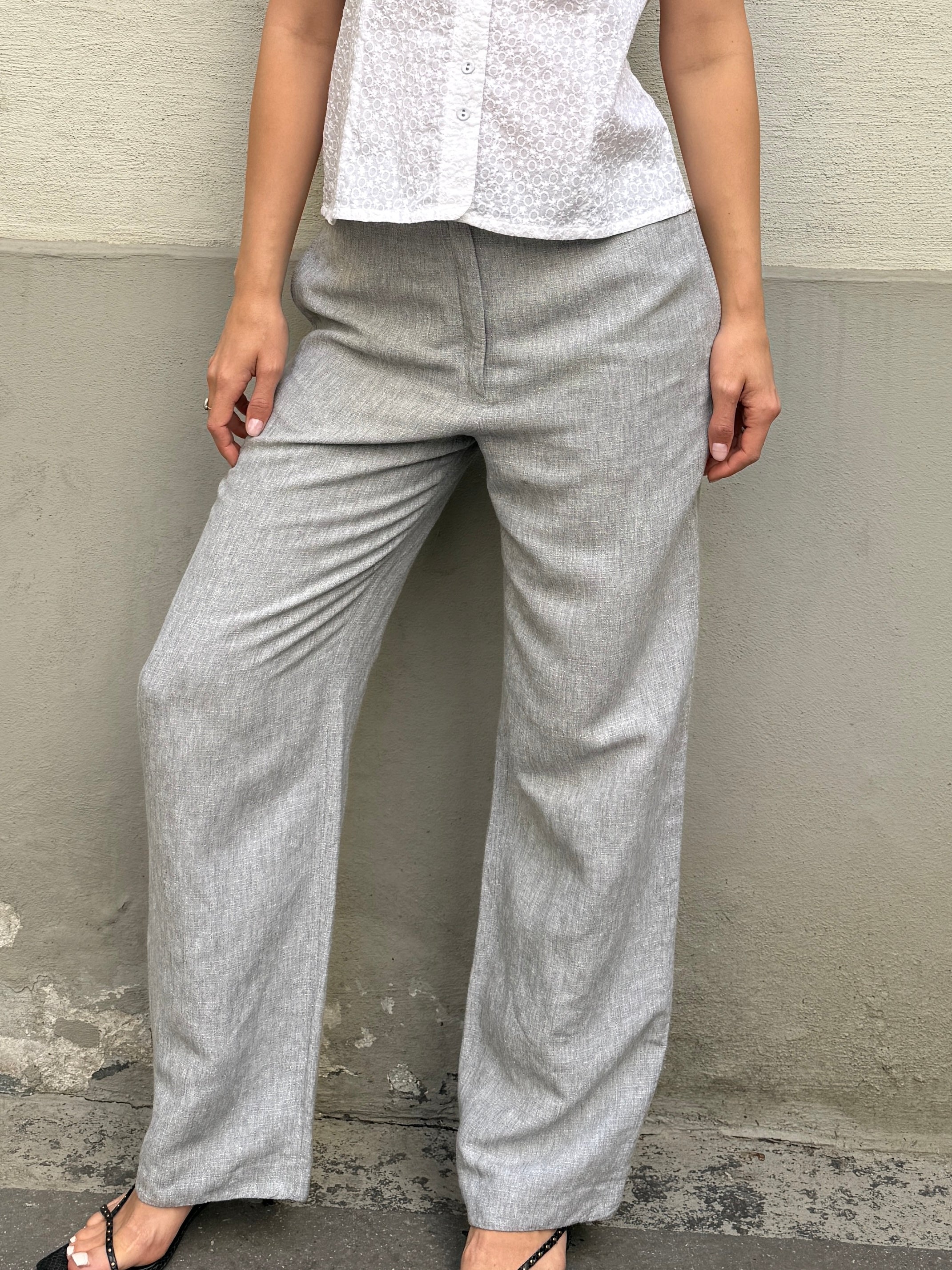 Vintage Linen Blend Light Gray Trousers S