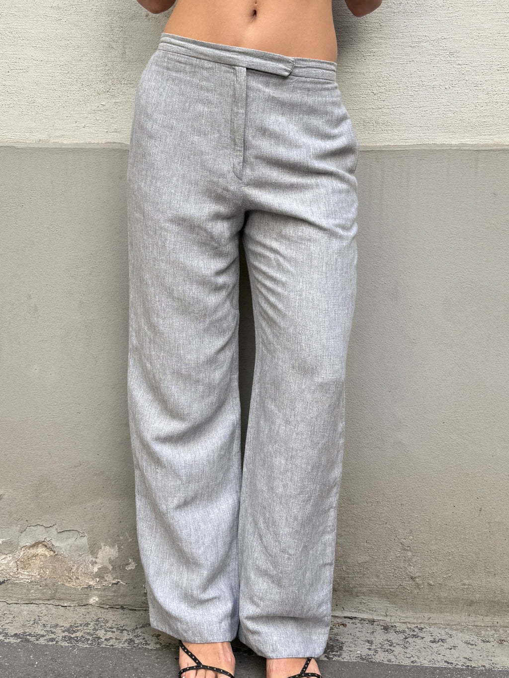 Vintage Linen Blend Light Gray Trousers S