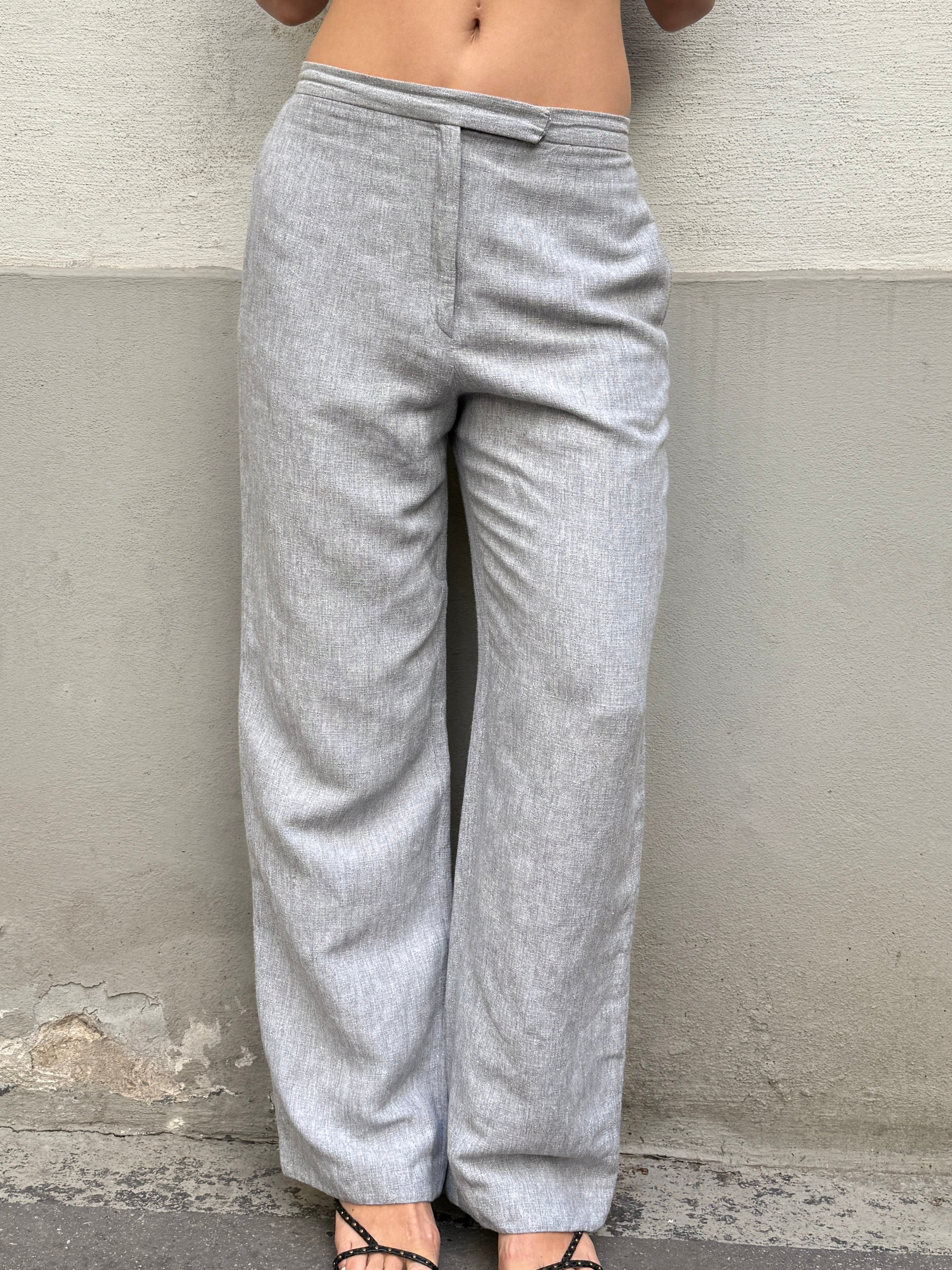 Vintage Linen Blend Light Gray Trousers S
