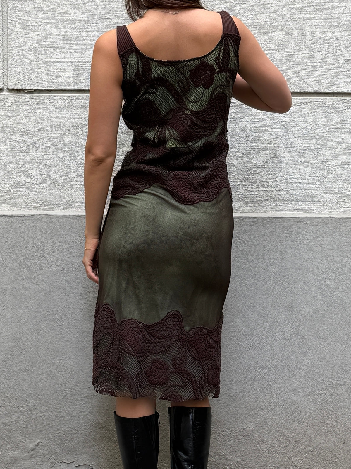 Vintage Mesh &  Wool Midi Dress L