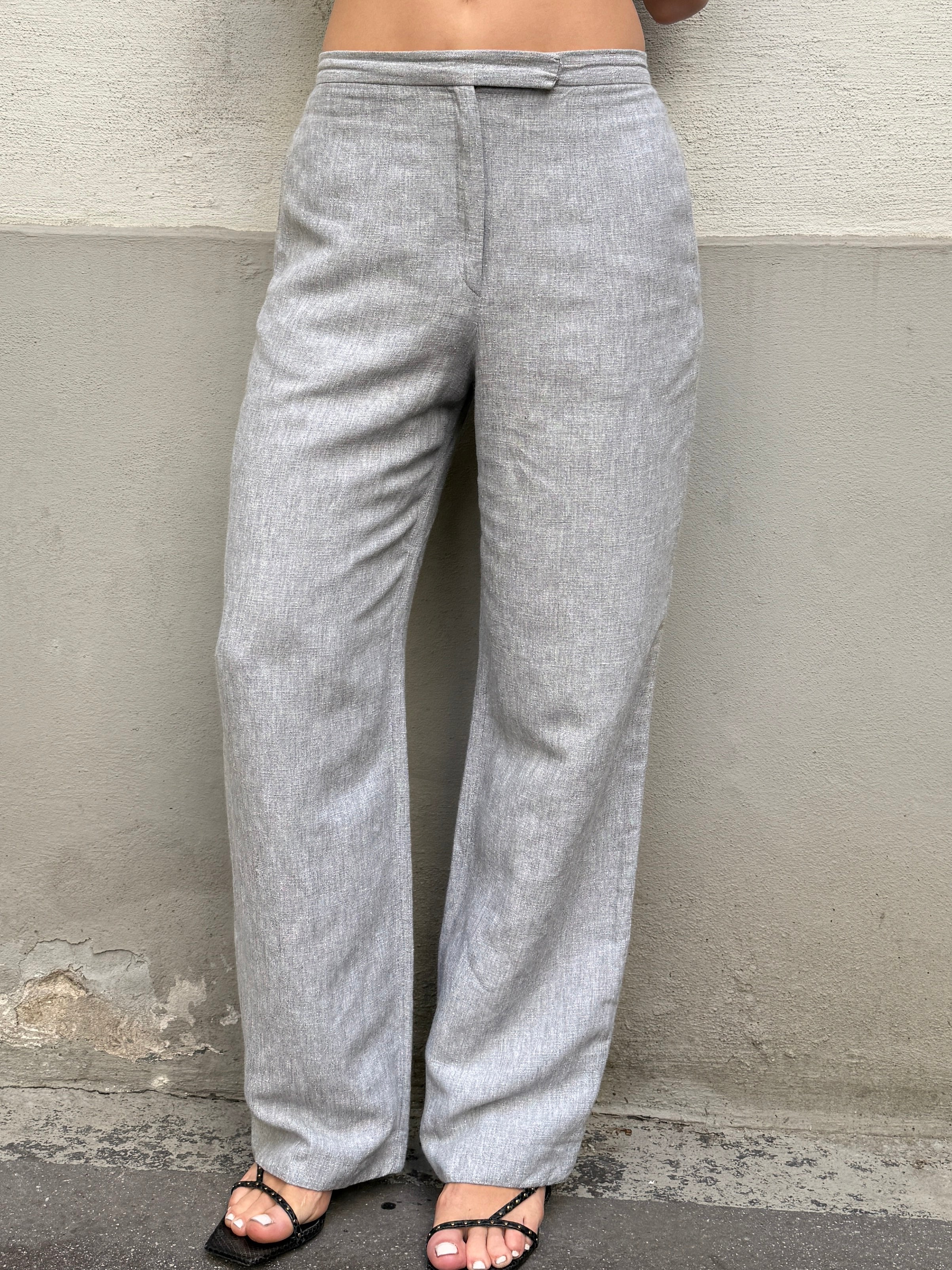 Vintage Linen Blend Light Gray Trousers S