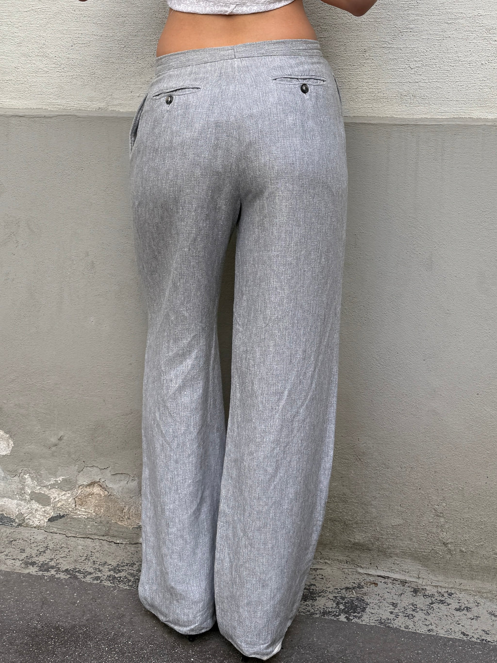 Vintage Linen Blend Light Gray Trousers S