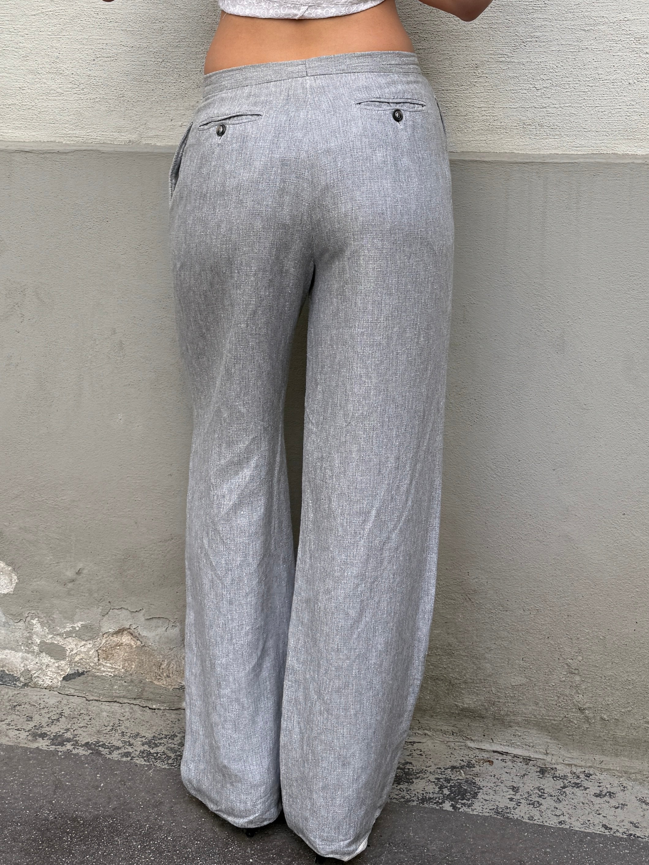 Vintage Linen Blend Light Gray Trousers S