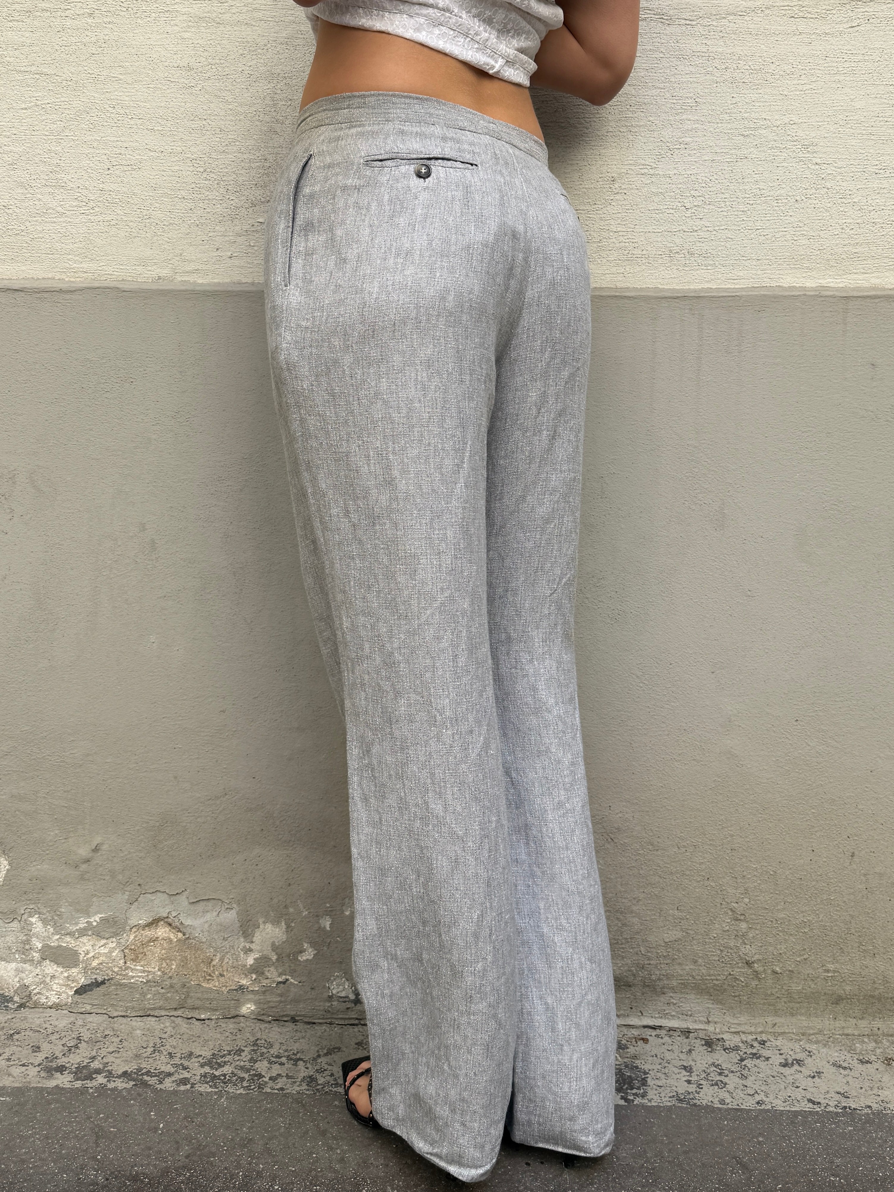 Vintage Linen Blend Light Gray Trousers S