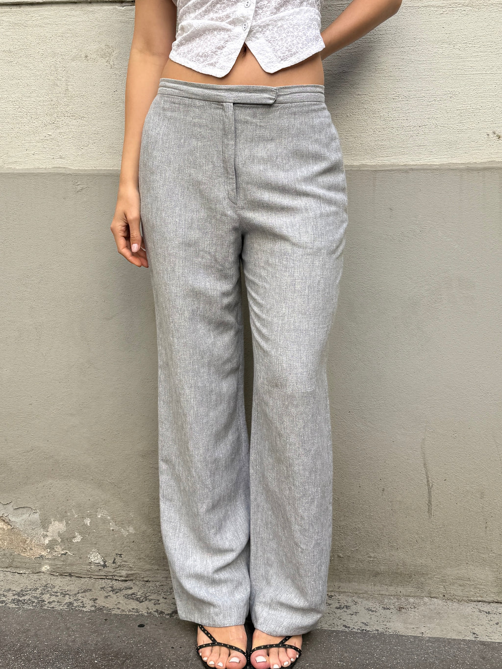 Vintage Linen Blend Light Gray Trousers S