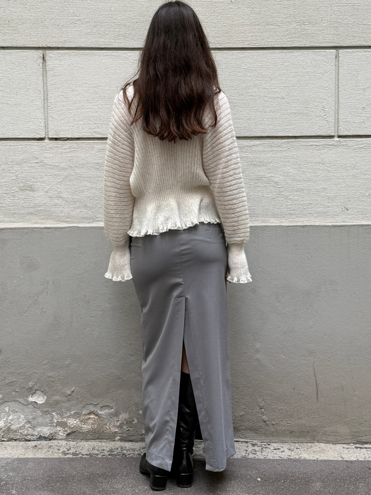Vintage Handknit Wool/Cashmere Cream Ruffle Sweater M