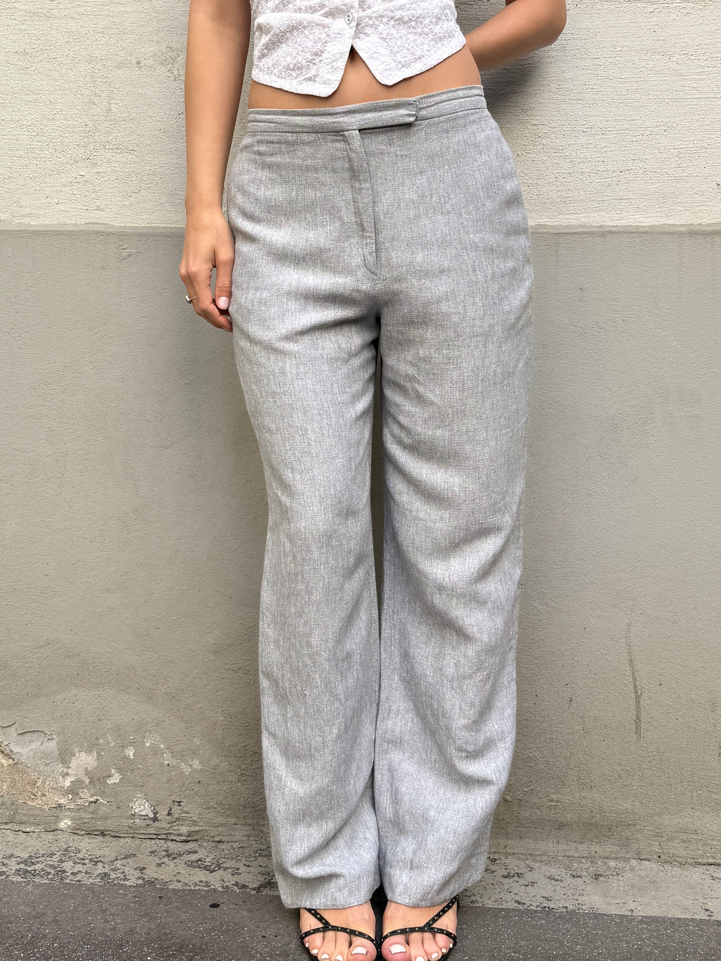 Vintage Linen Blend Light Gray Trousers S