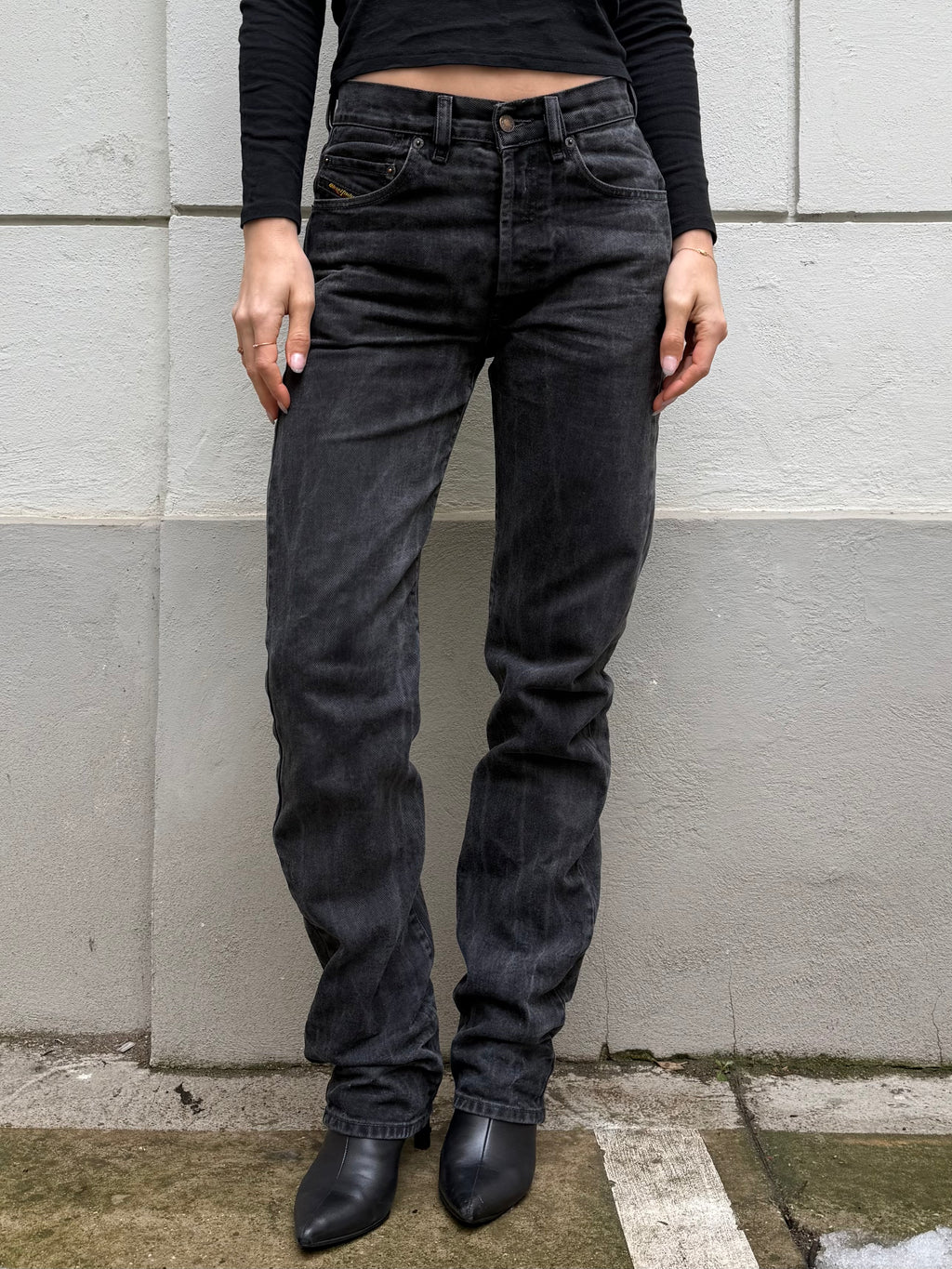 Vintage Diesel Black High Waisted Extra Long Jeans S EU 36