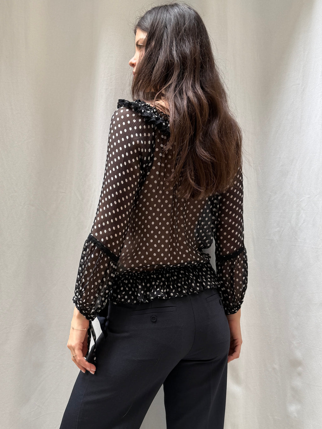 Vintage 100% Silk Guess Black Polka Dot Top S