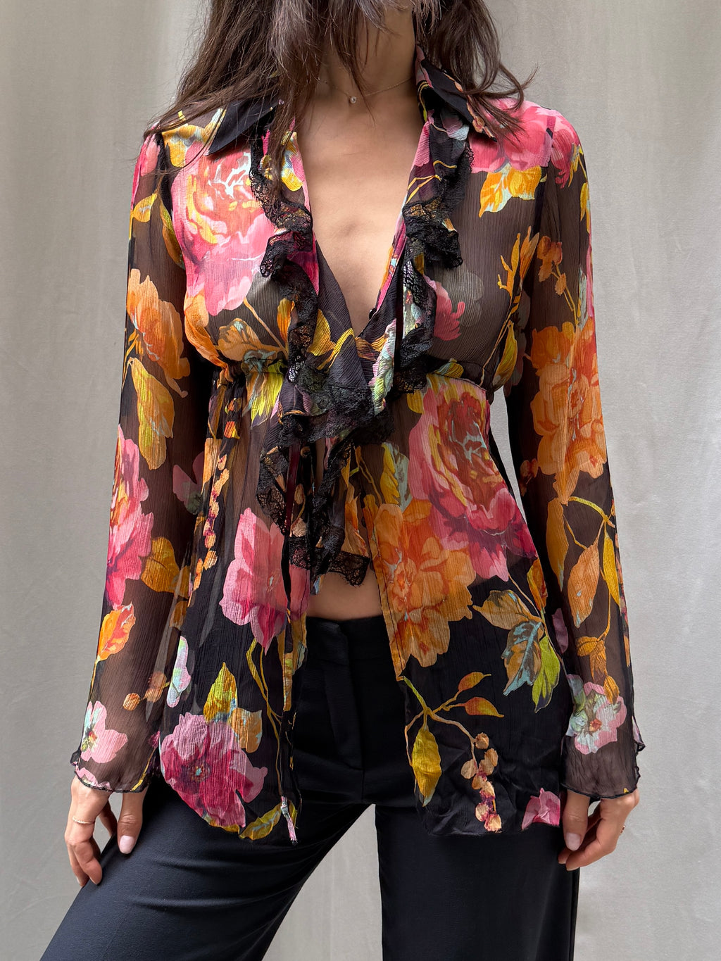 Vintage 100% Silk Lace Baby Doll Top M