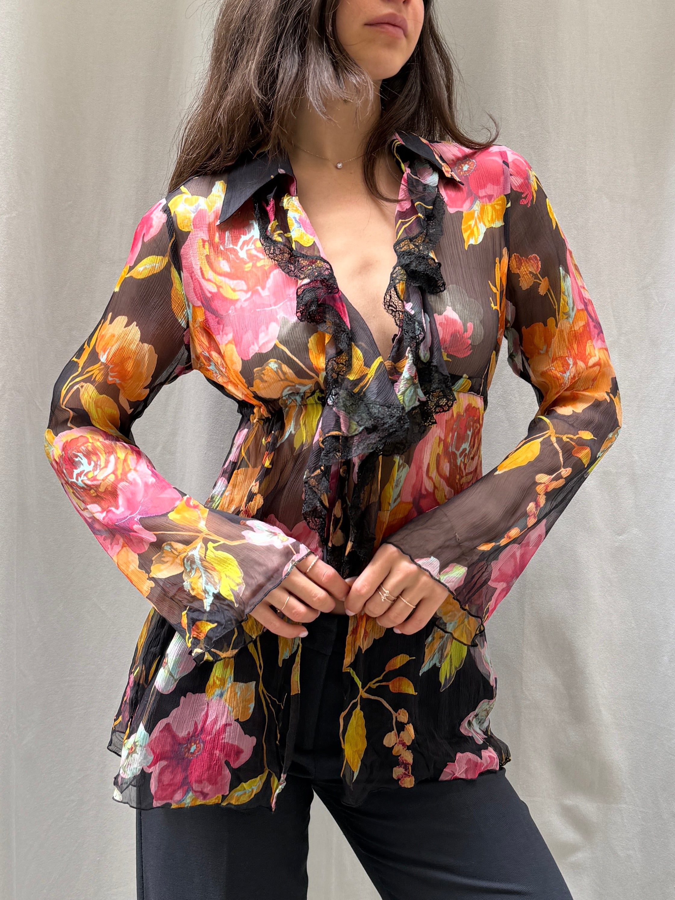Vintage 100% Silk Lace Baby Doll Top M