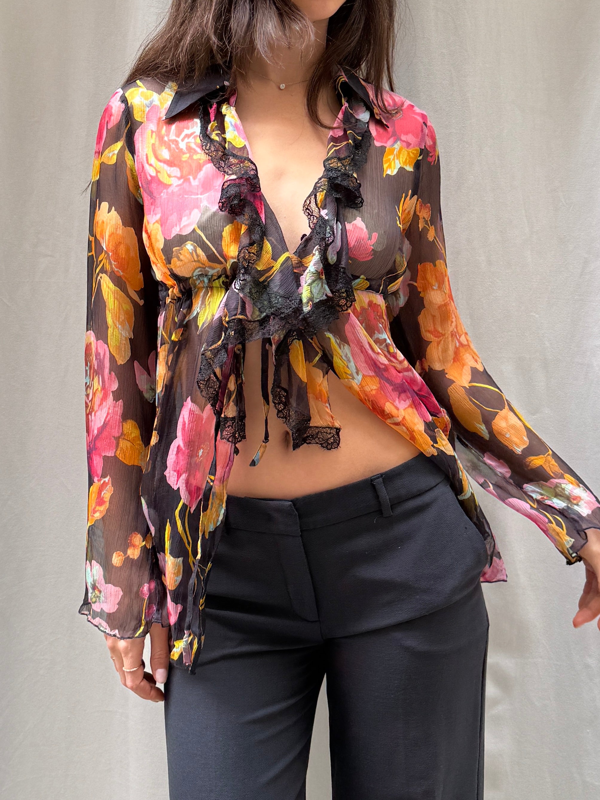 Vintage 100% Silk Lace Baby Doll Top M