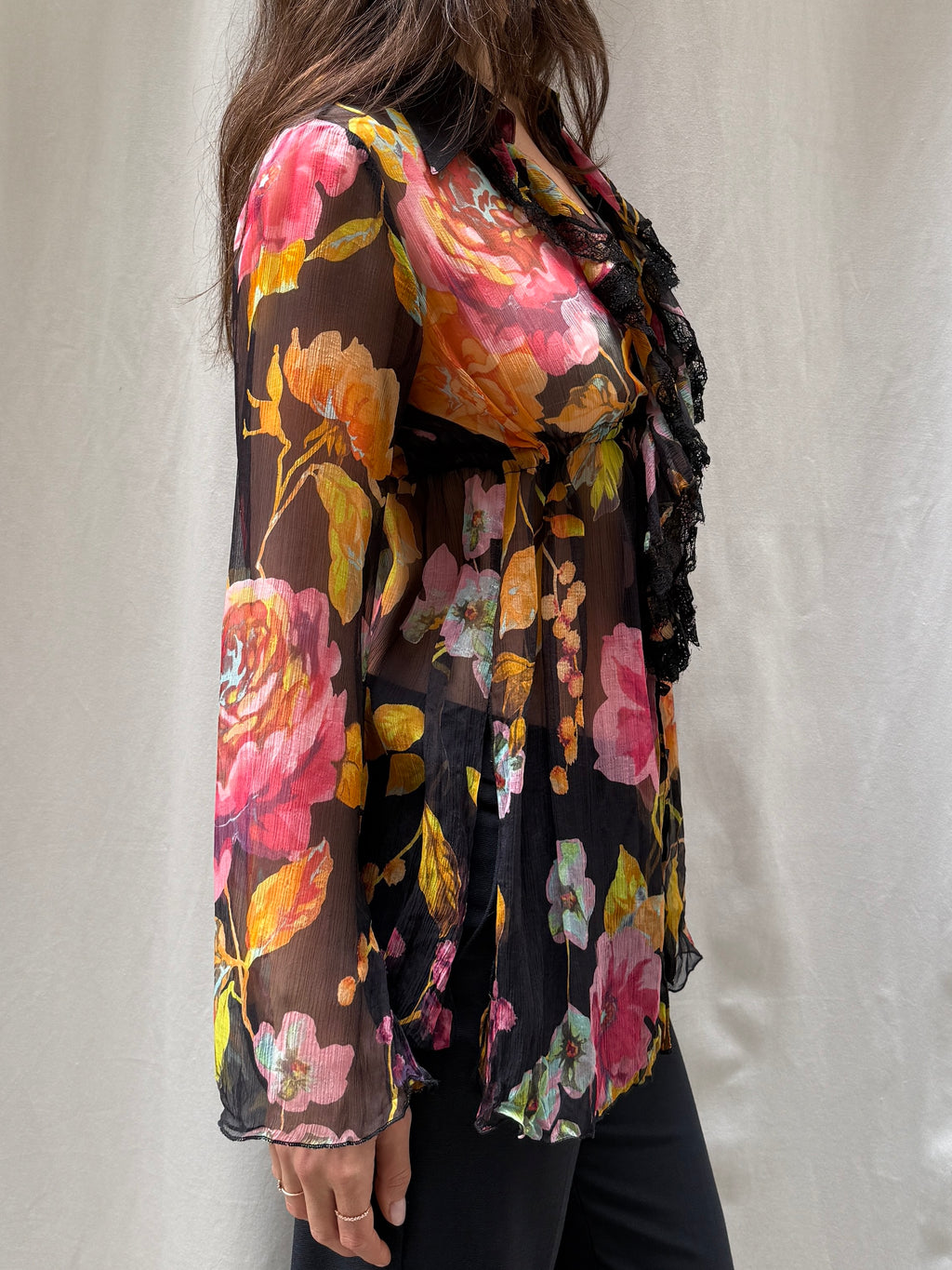 Vintage 100% Silk Lace Baby Doll Top M