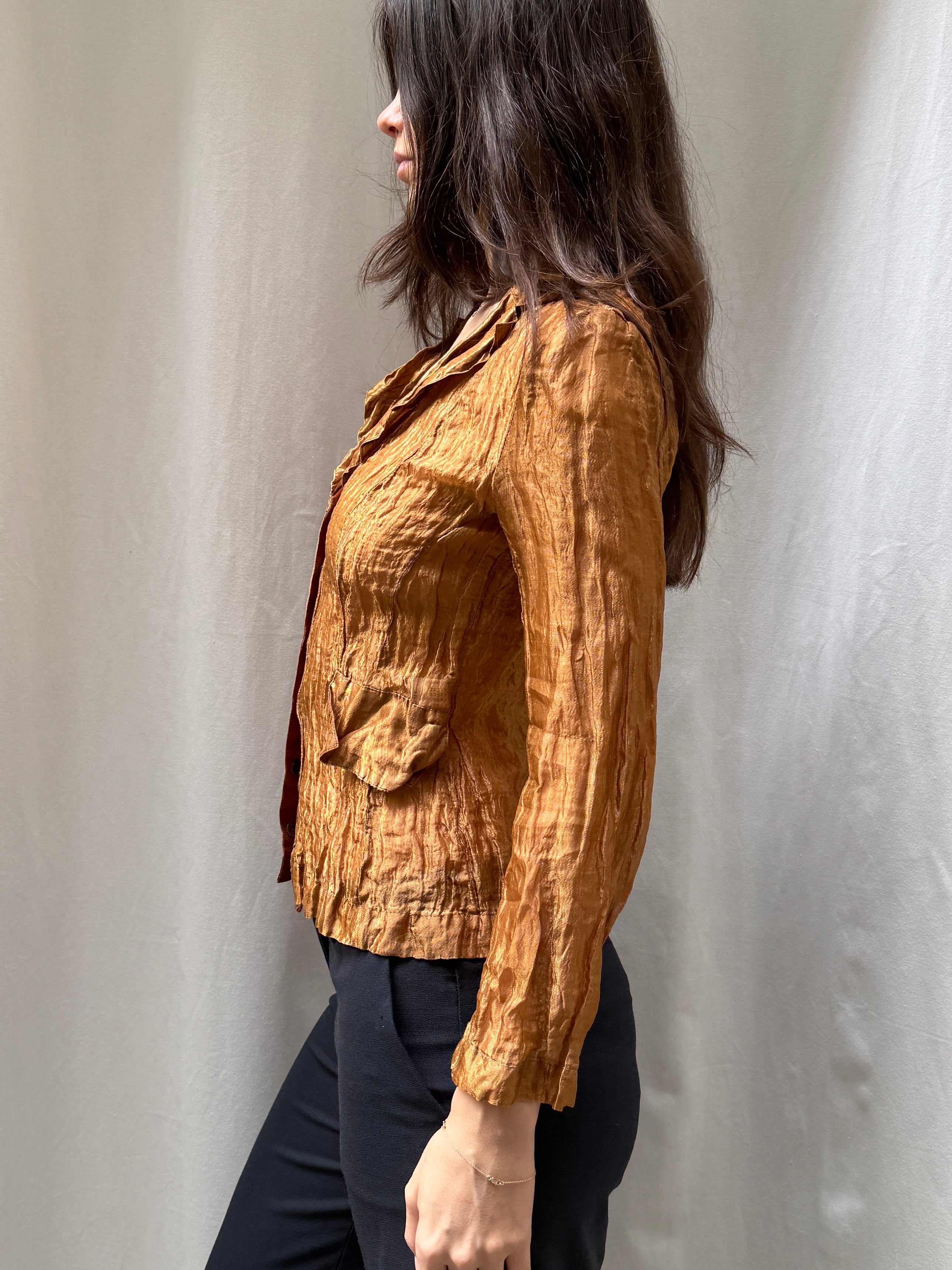 Vintage Copper Crinkle Button Down Blouse S/M
