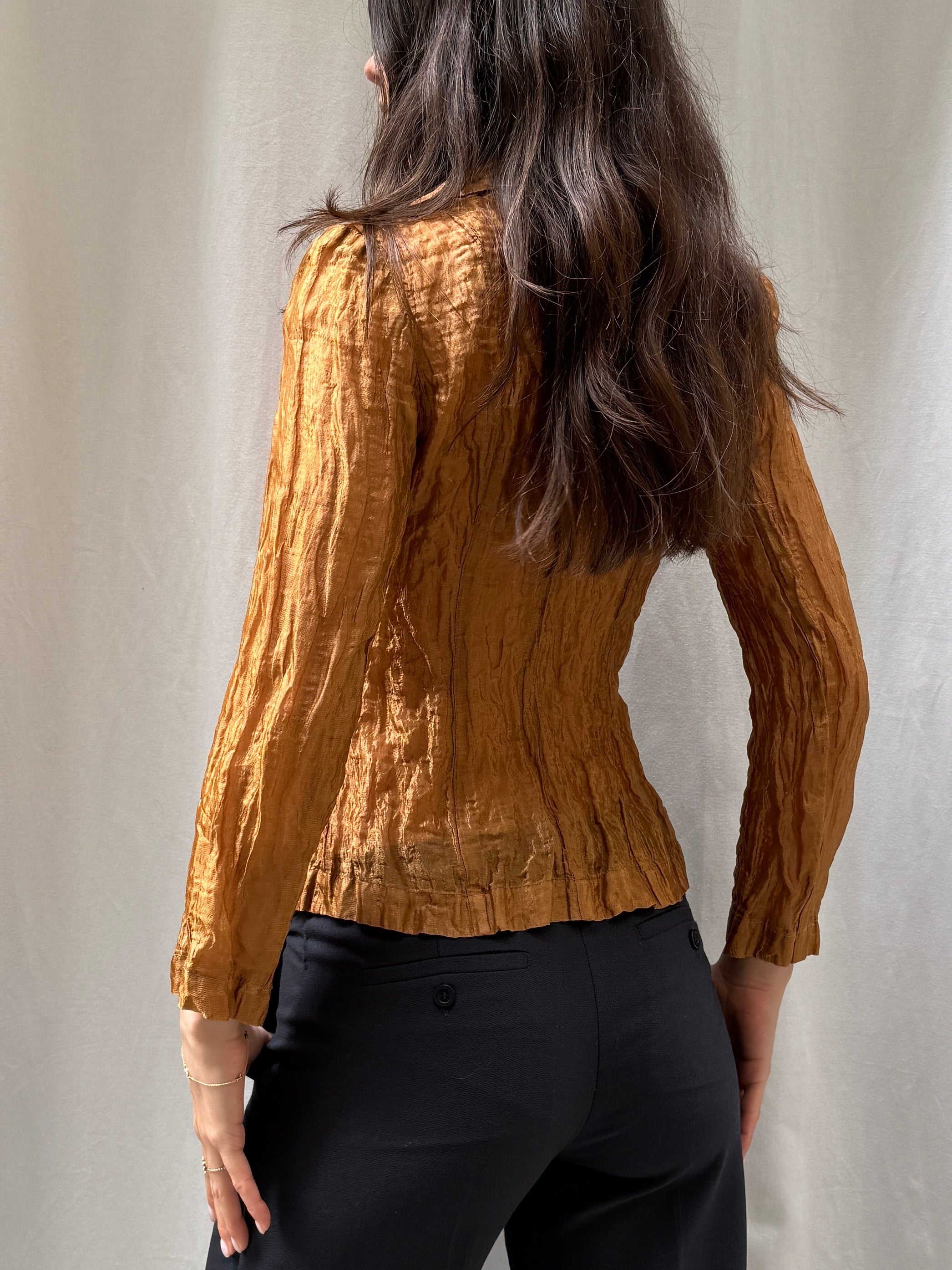 Vintage Copper Crinkle Button Down Blouse S/M