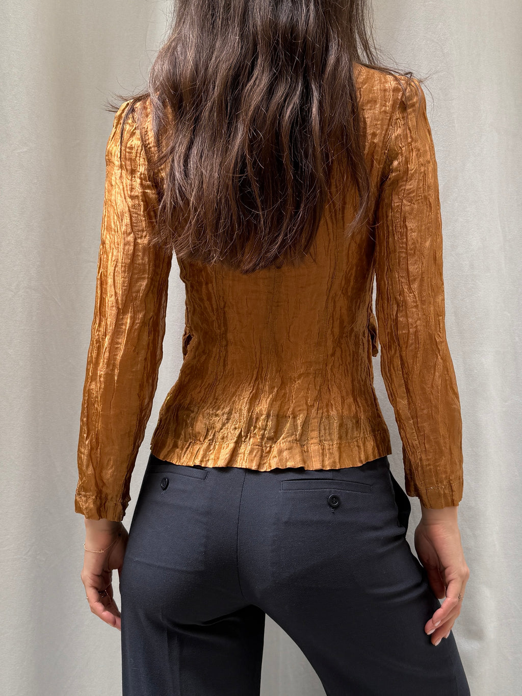 Vintage Copper Crinkle Button Down Blouse S/M