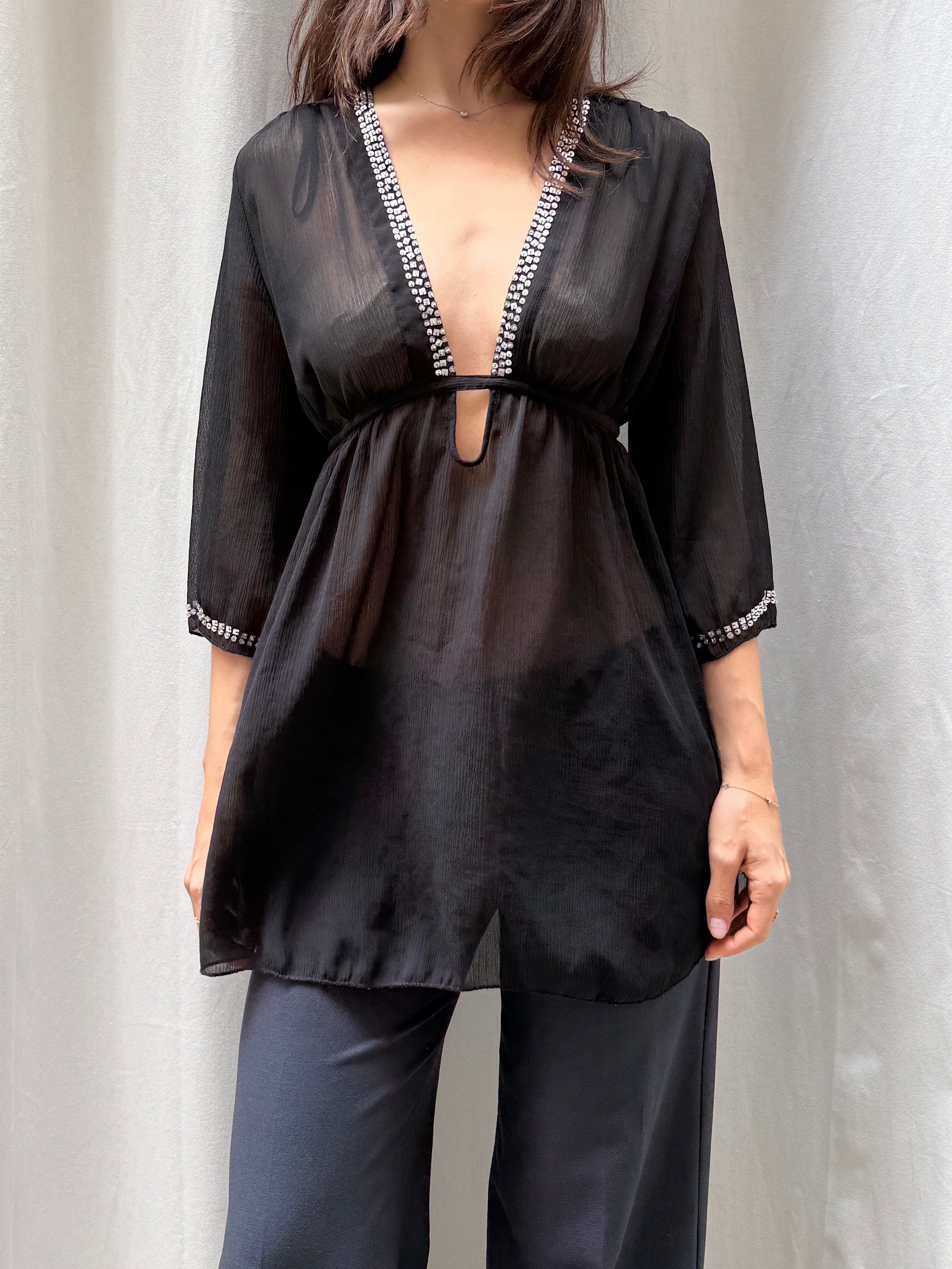 Vintage Black Sheer Tunic M