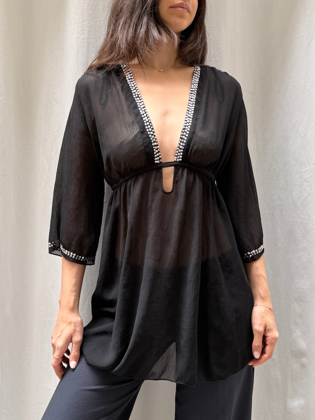Vintage Black Sheer Tunic M